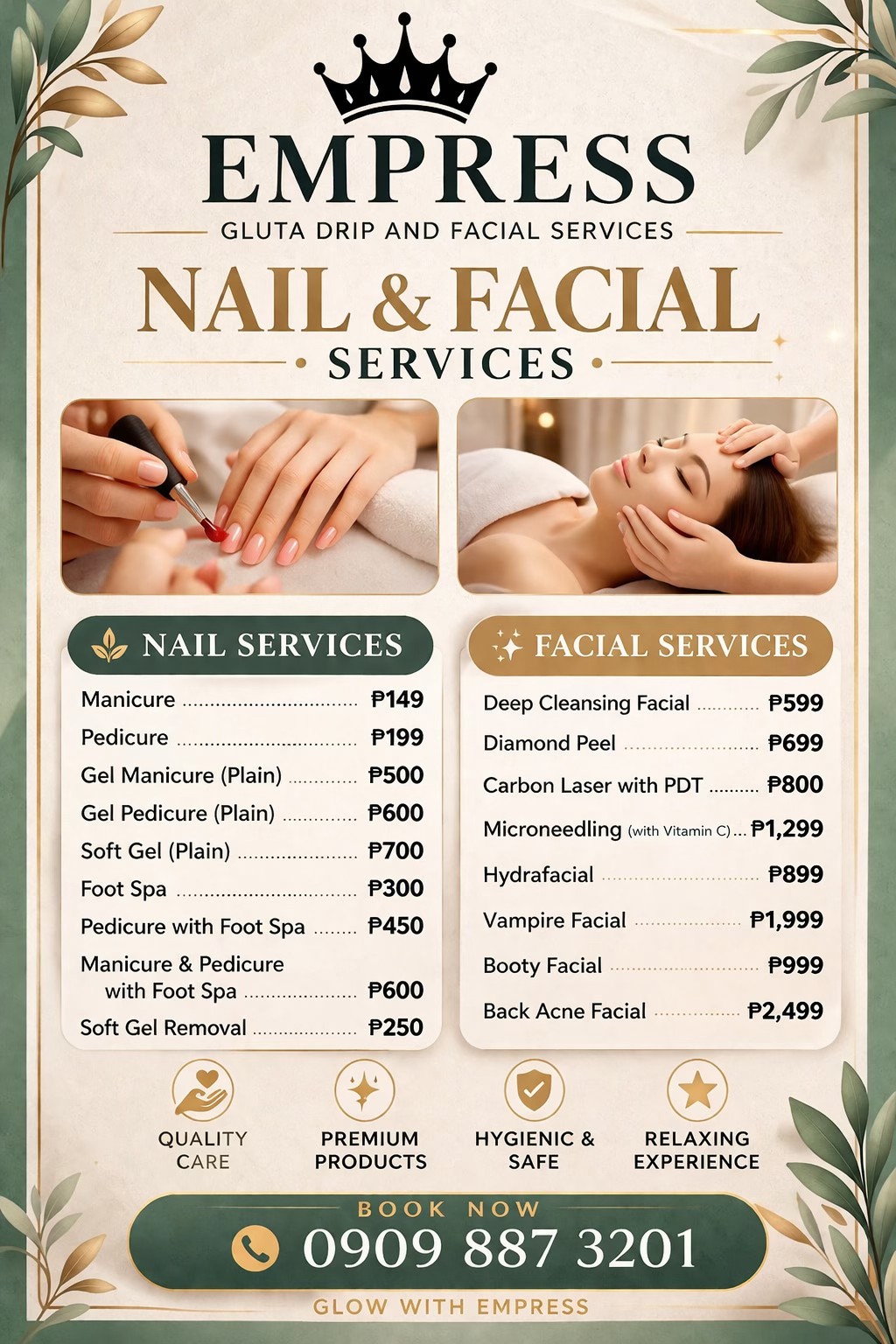 Empress Gluta and Facial Service MAIN Facebook ad: UPDATED PRICELIST
