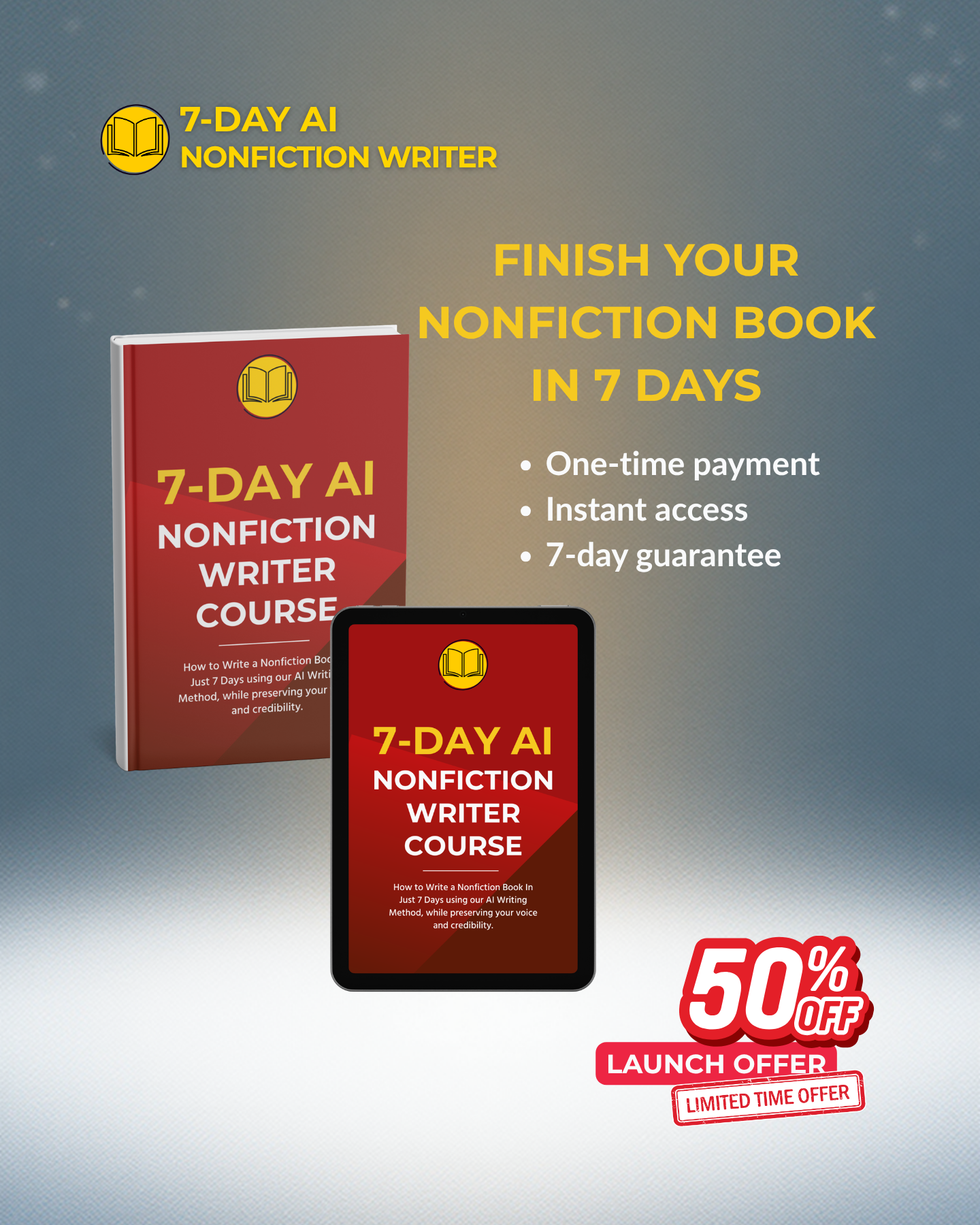 7 Day AI Writer Facebook ad: Finish Your Nonfiction Book in 7 Days
