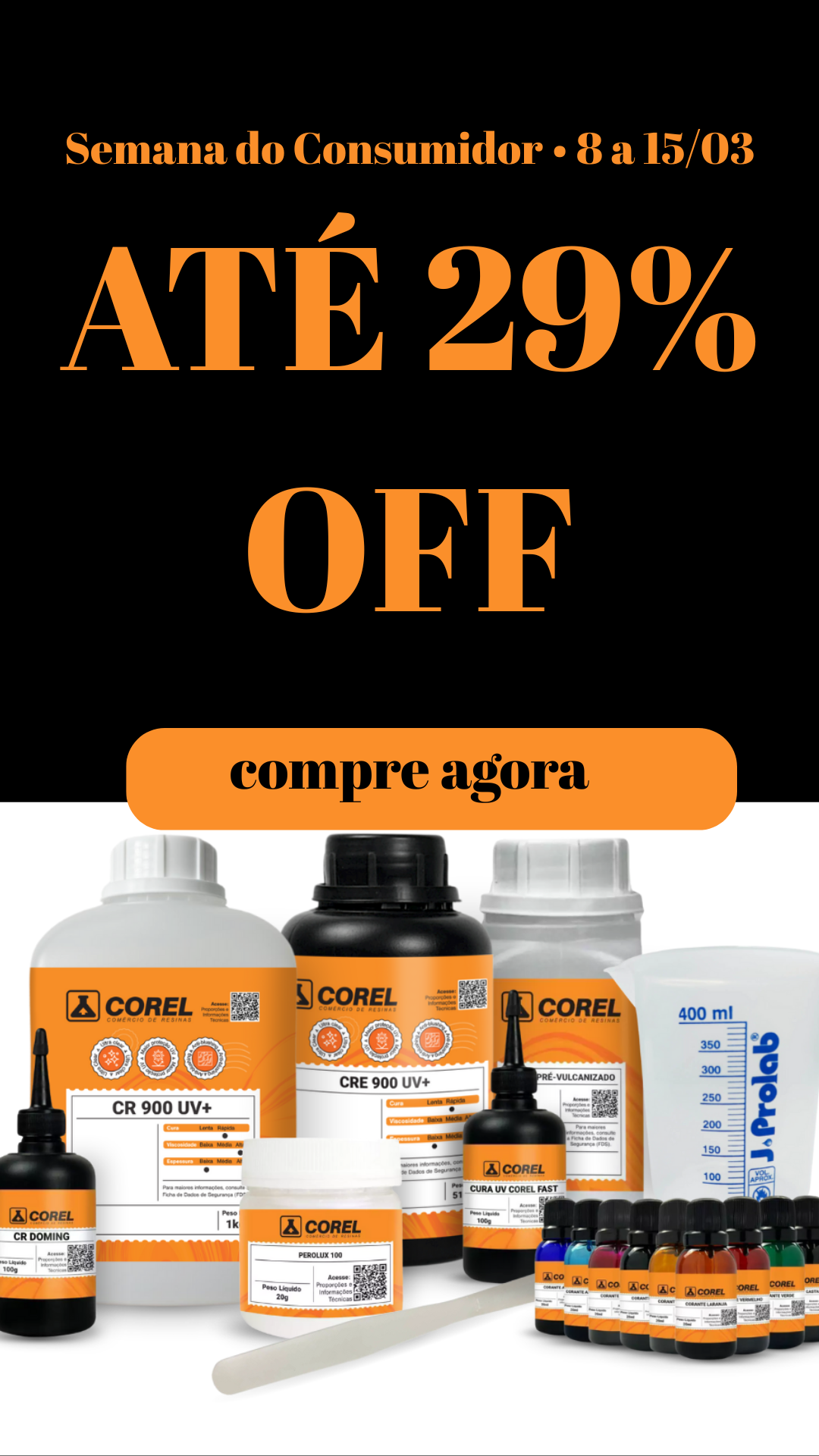 Corel Comércio De Resinas Ltda. Facebook ad from Mar 8, 2026
