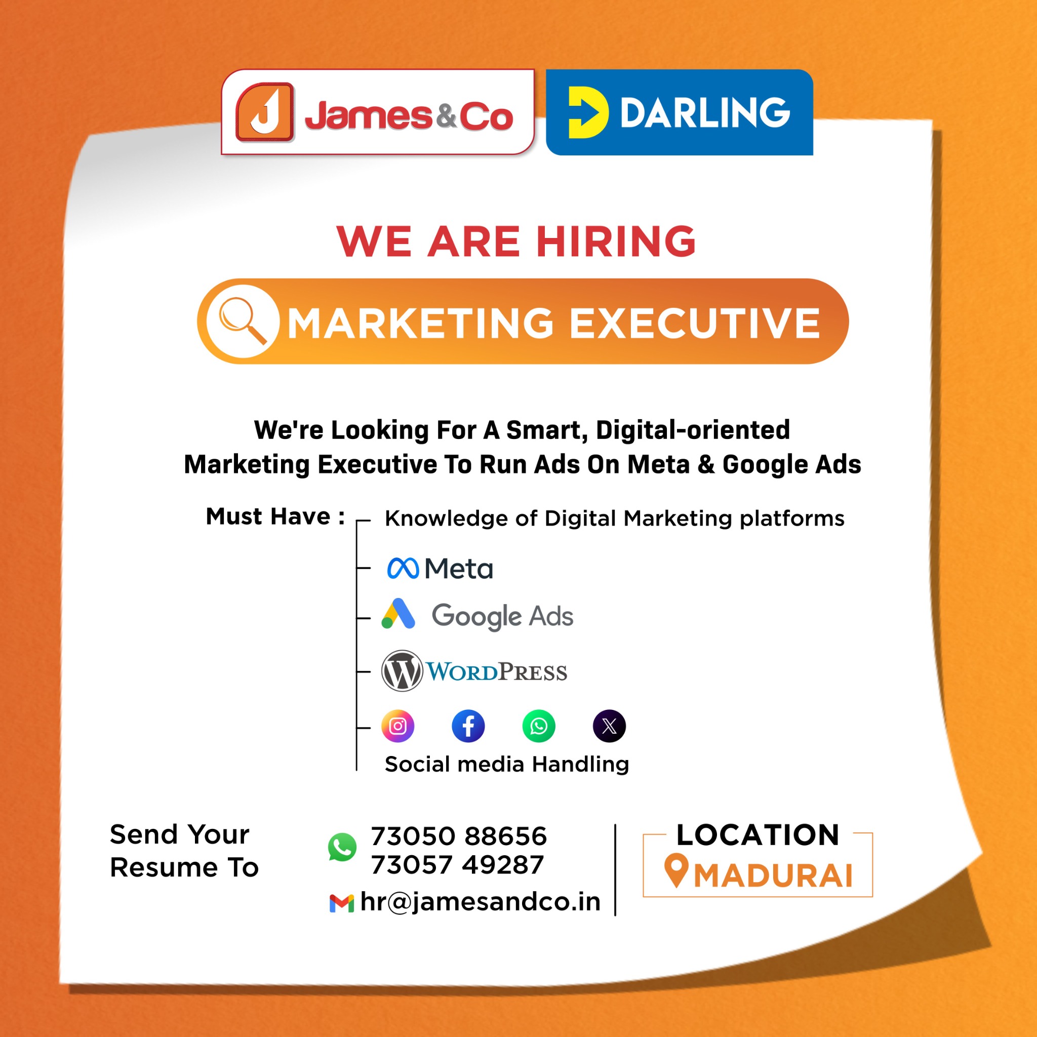 James & Co_Official Facebook ad: We’re Hiring, Digital Marketing Executive