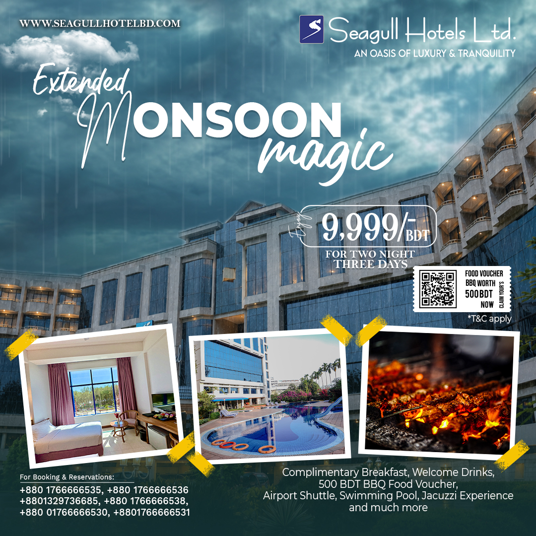 Seagull Hotel, Cox's Bazar Facebook ad: Turn Every Rainy Day into a Luxury Escape.