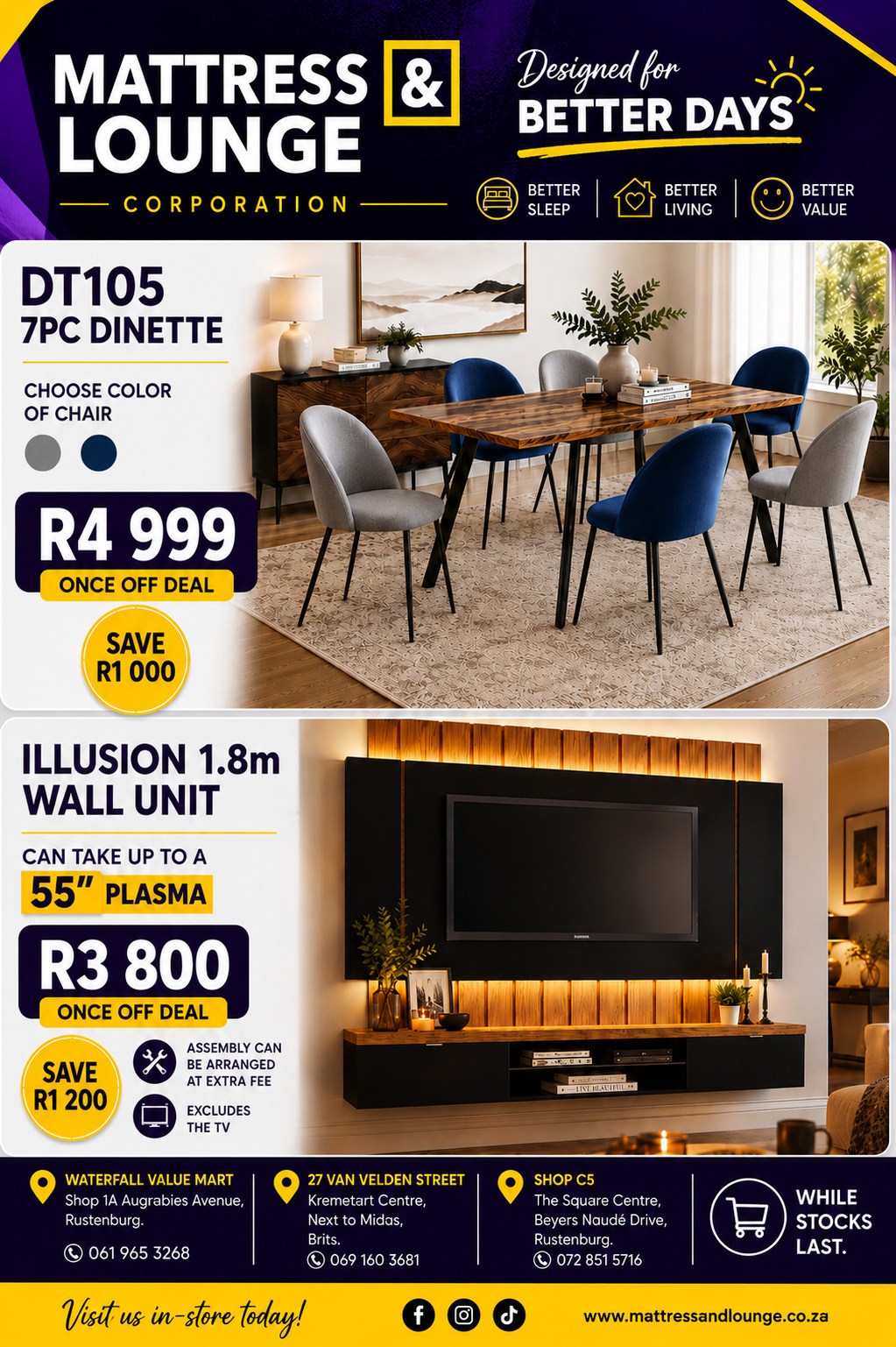 Mattress & Lounge Corporation - Rustenburg Facebook ad: We offer a wide and exciting range of…