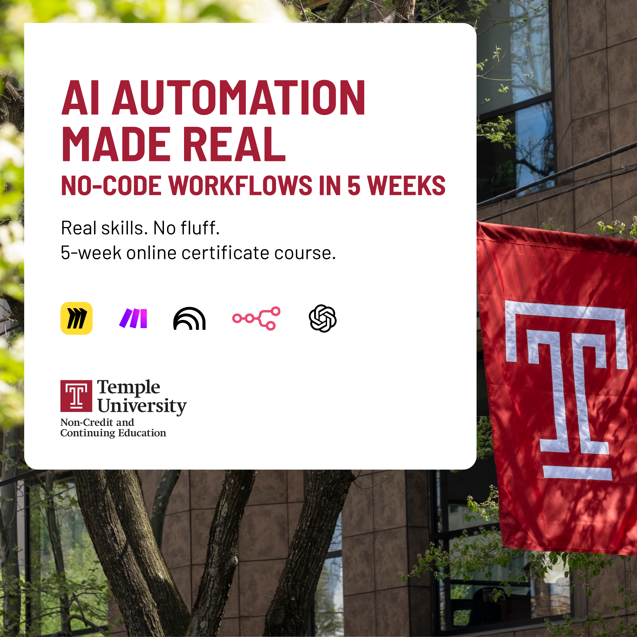 Temple University Non-Credit and Continuing Education Facebook ad from Feb 2, 2026