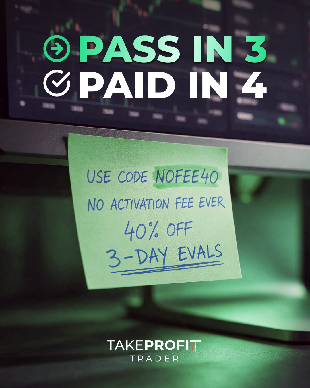 Take Profit Trader Facebook ad: NOFEE40 - Take Profit Trader