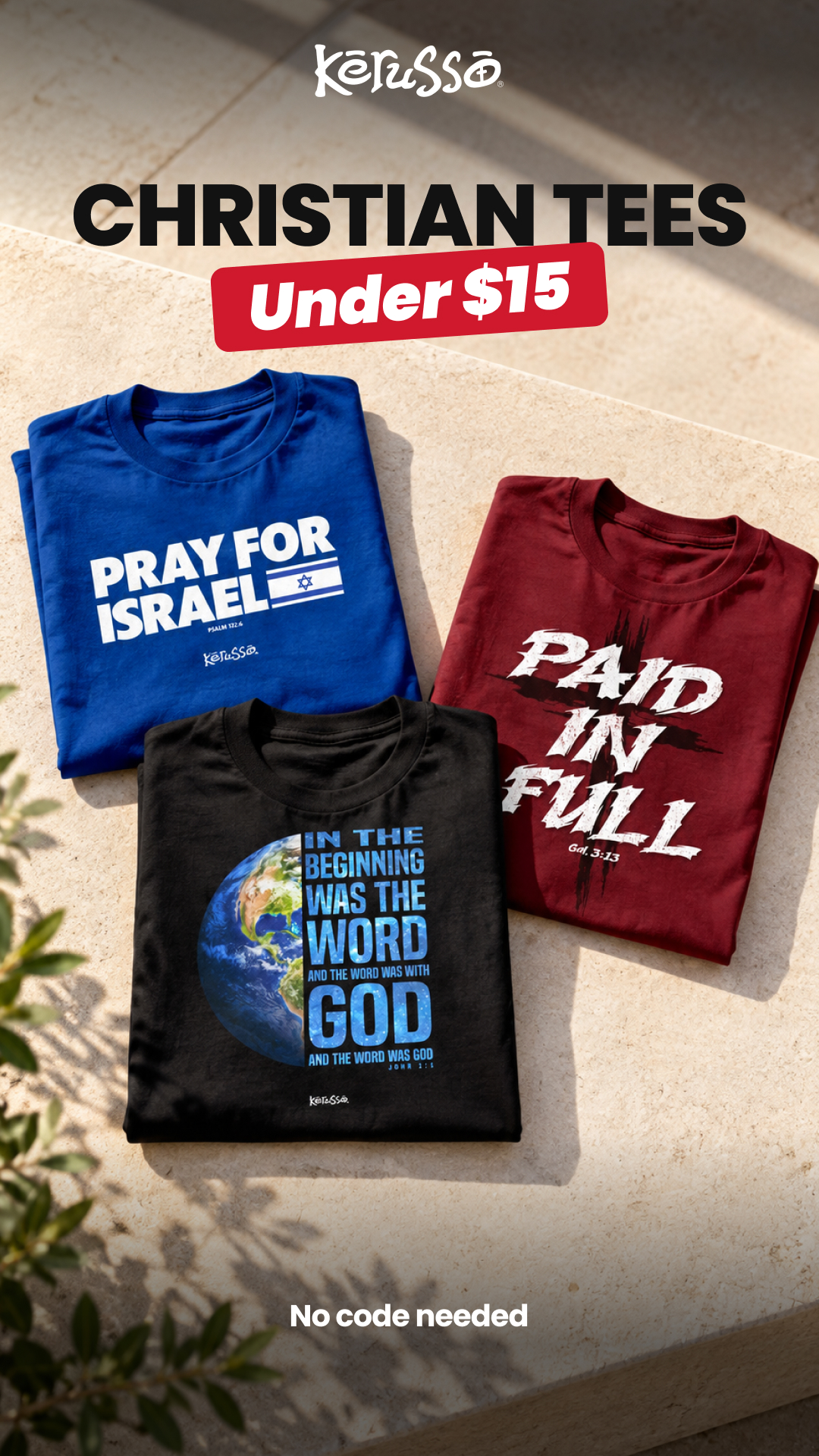Kerusso Facebook ad: Christian Tees Under $15