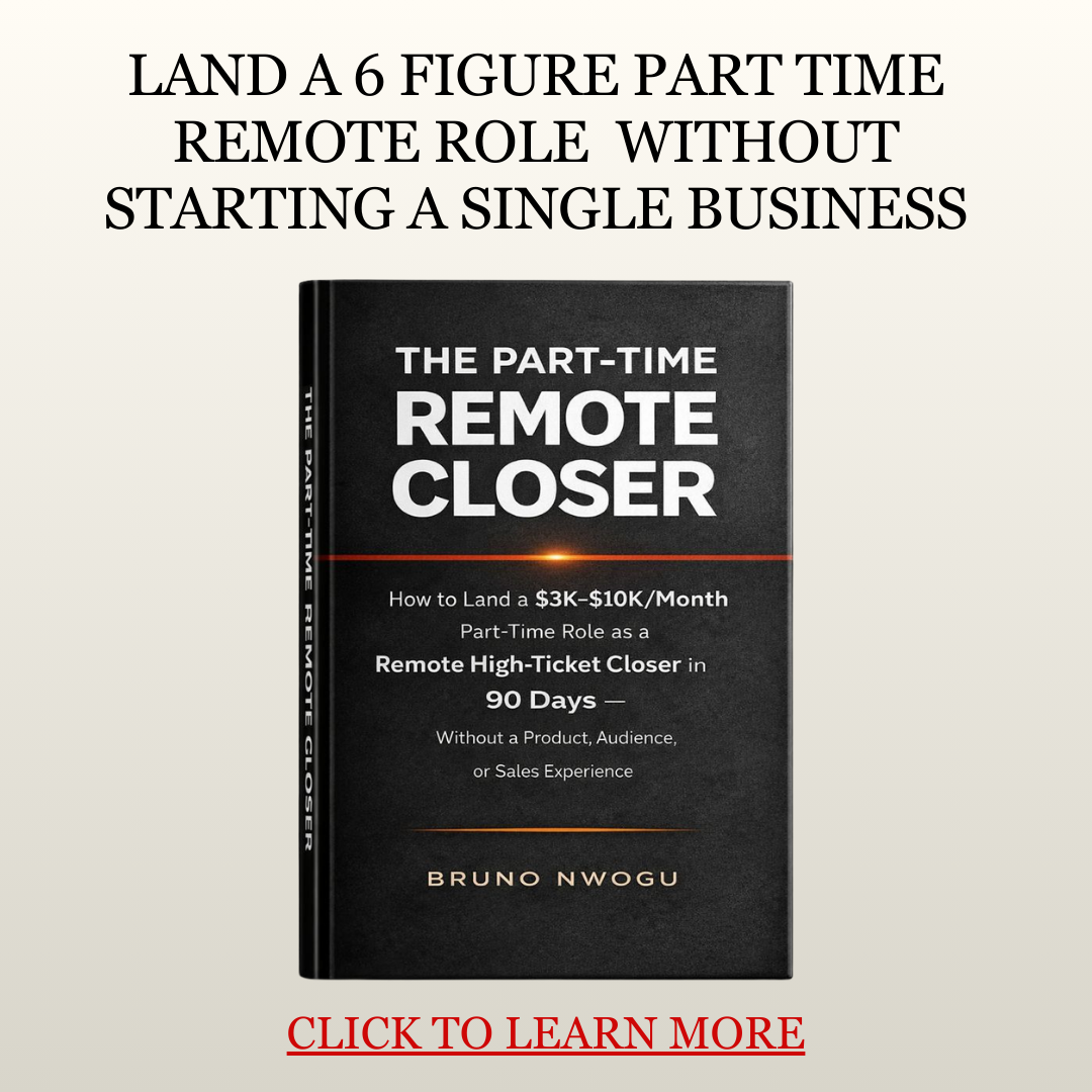 Bruno Nwogu Facebook ad: Land A 6 Figure Per Year Part Time Remote Role.