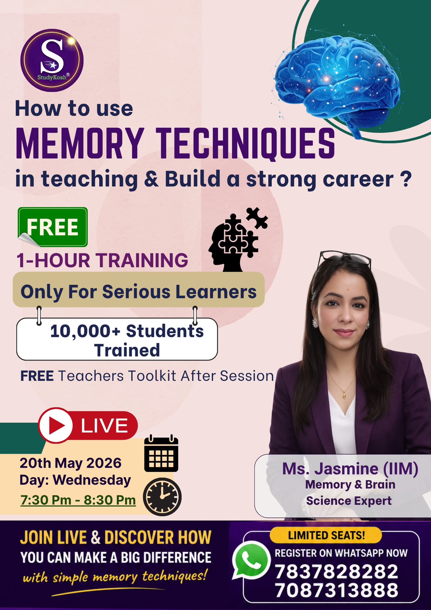 StudyKosh Facebook ad: LIVE FREE TRAINING FOR TEACHERS & EDUCATORS