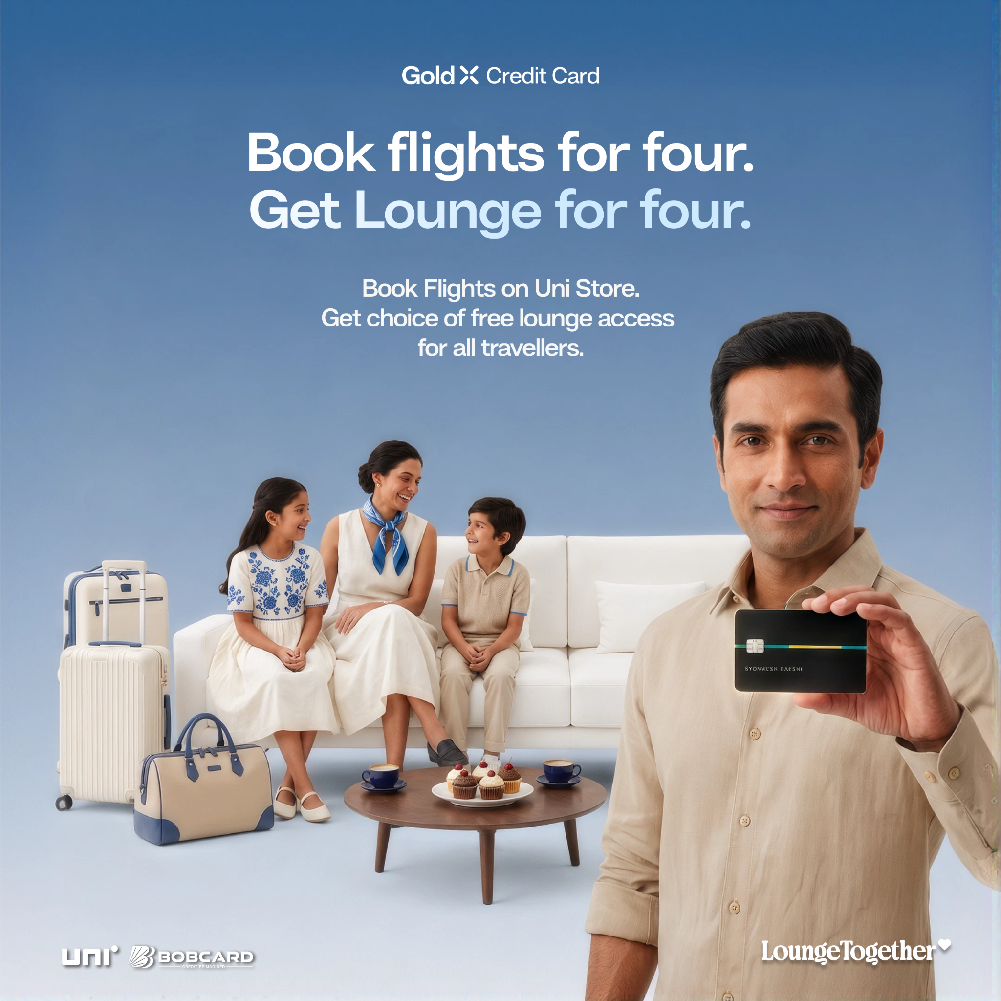 Uni Cards Facebook ad: Free Lounge Access For Your Whole Family