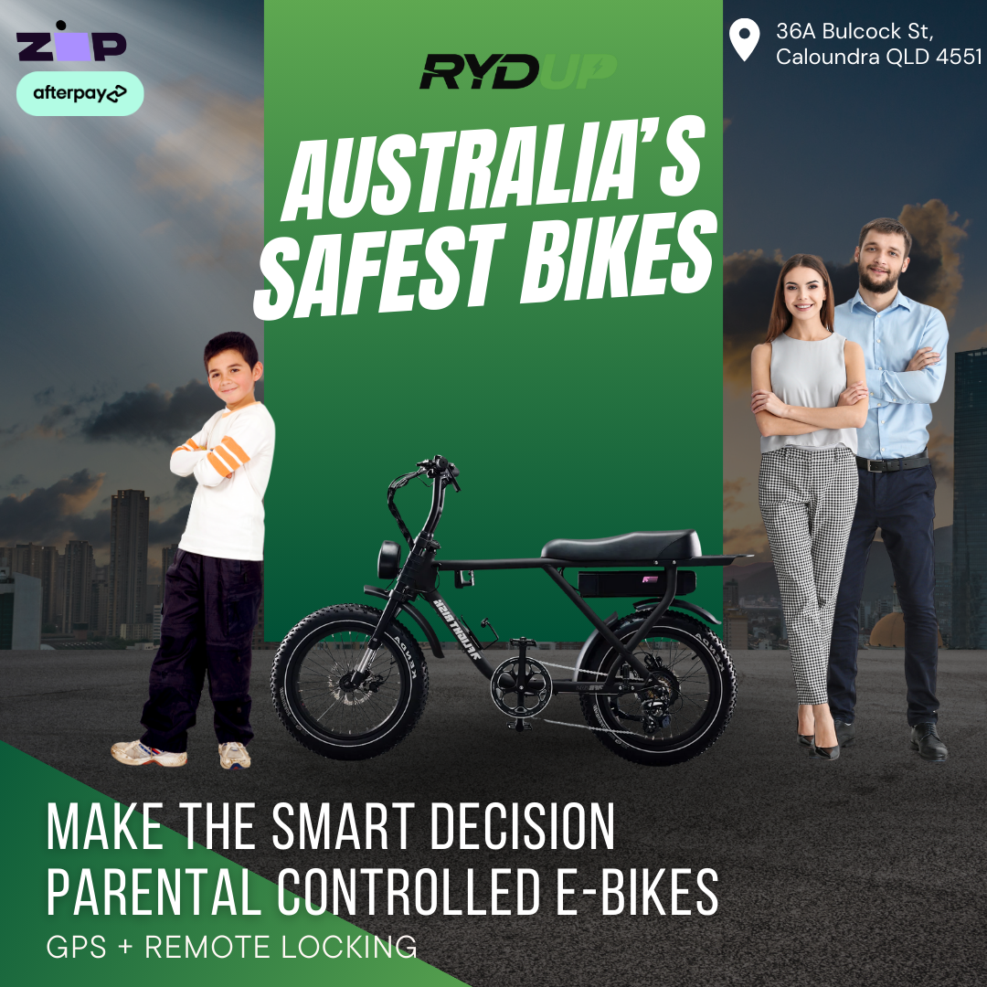 Ryd up Sunshine Coast e-rides Facebook ad: Let them ride with confidence while you stay…