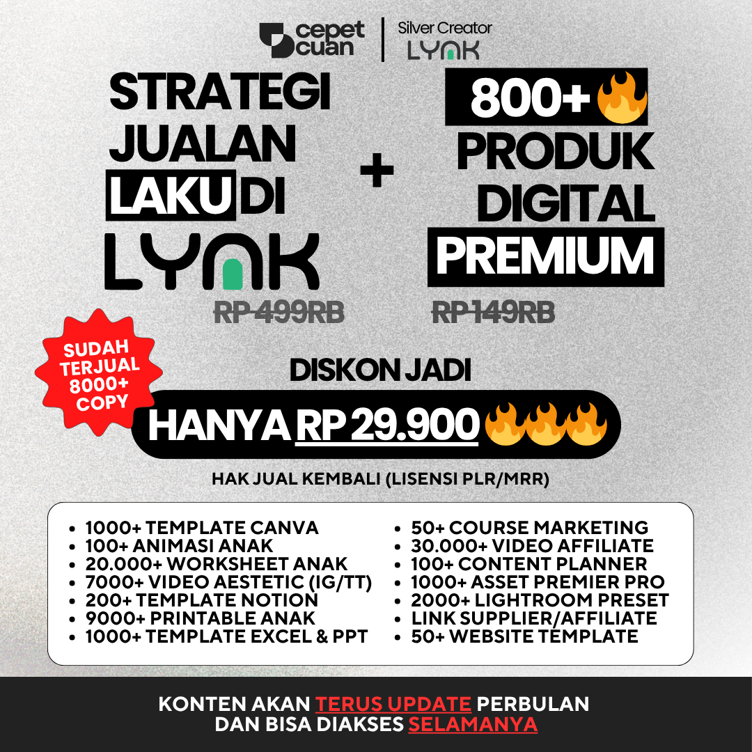 Cepet Cuan Facebook ad: 800+ Produk Digital Siap Jual, Lisensi Resmi, Tinggal Jualan