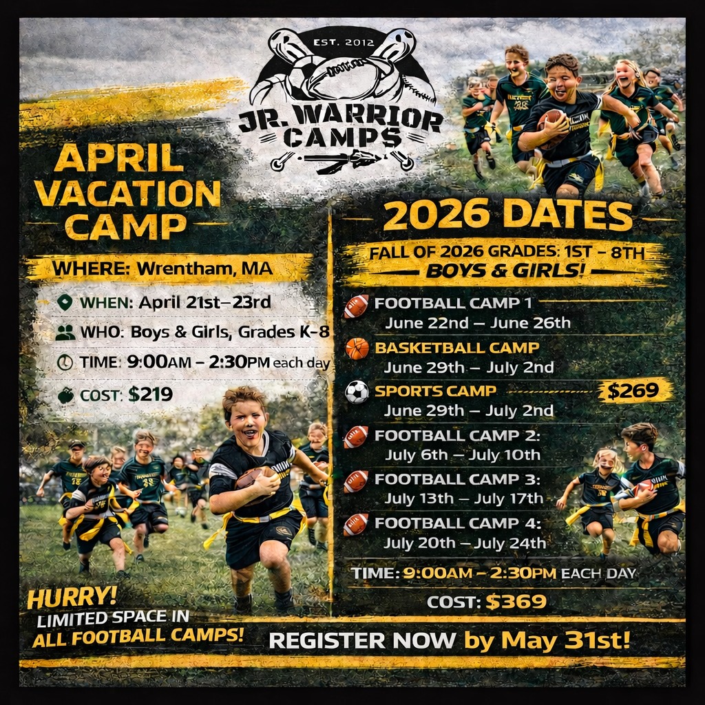2024 Jr. Warrior Football Camps Facebook ad: Welcome | 2026 JR. WARRIOR Flag Football Camps | KP Sports…