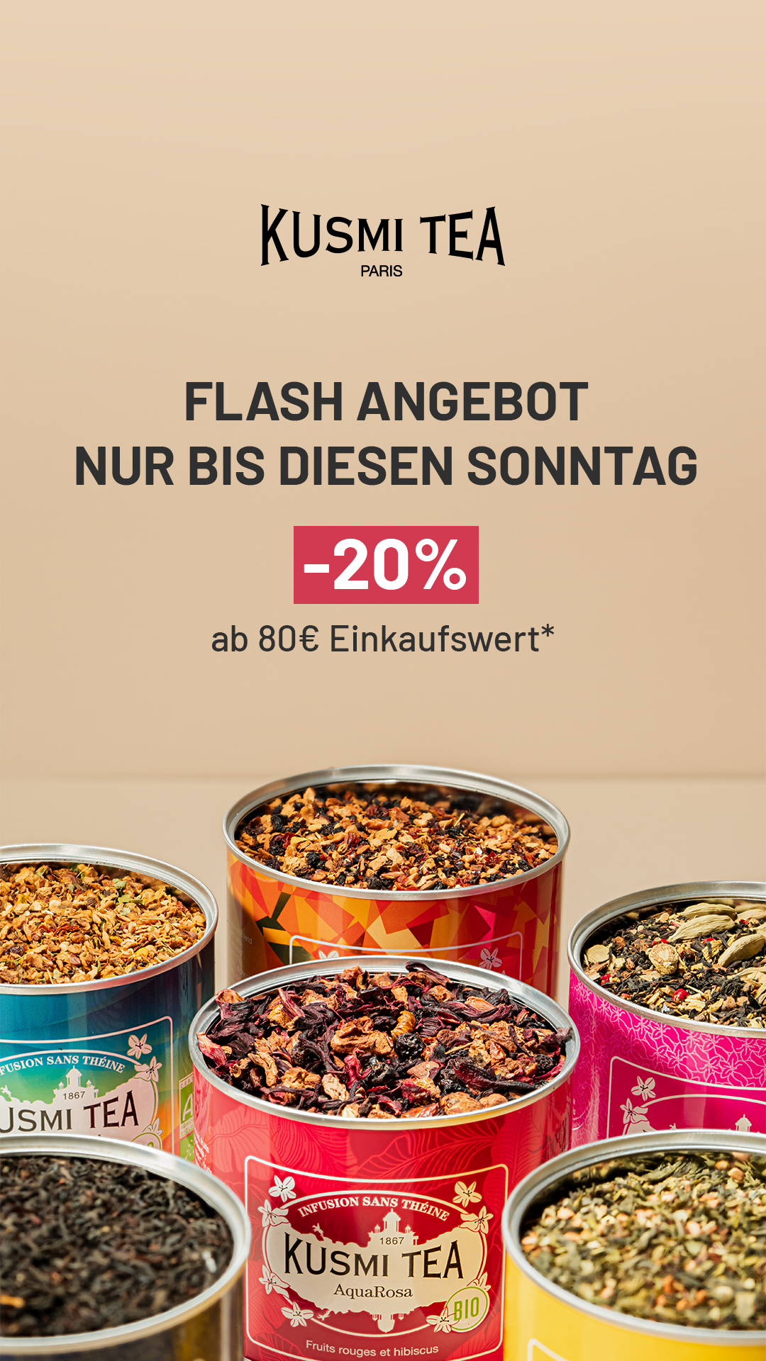 Kusmi Tea Facebook ad: -20% ab 80€
