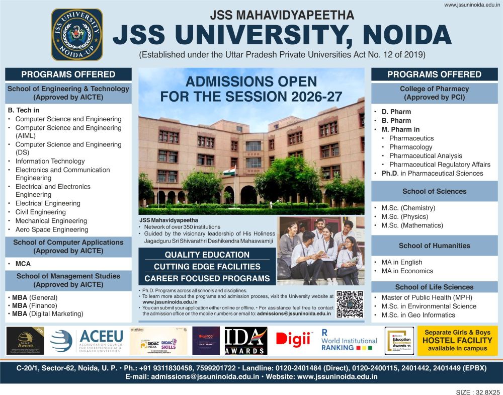 Jss University, Noida Facebook ad from Mar 29, 2026