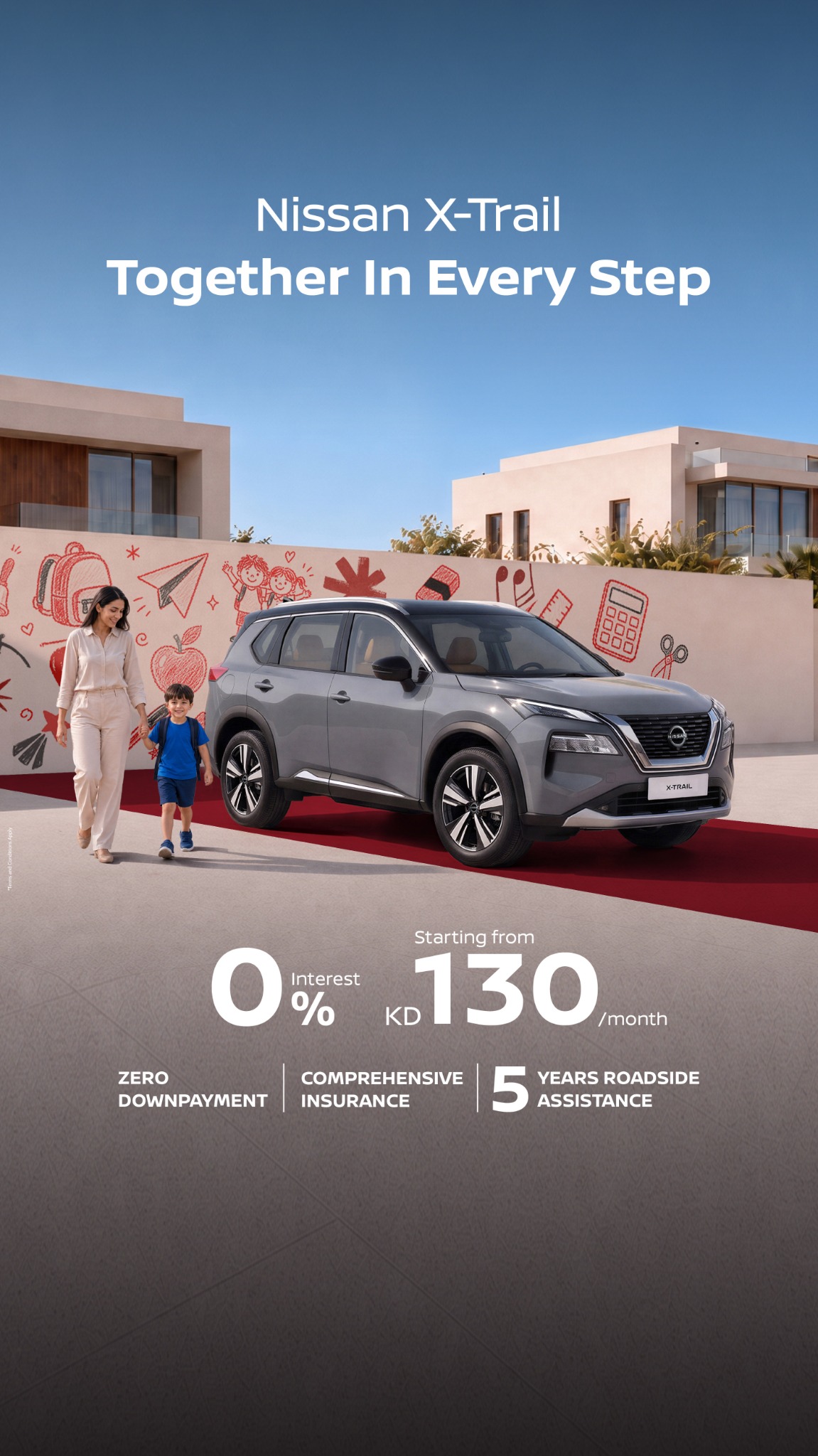 Nissan Kuwait - Al Babtain Facebook ad: Own the X-Trail with 0% interest and no down payment