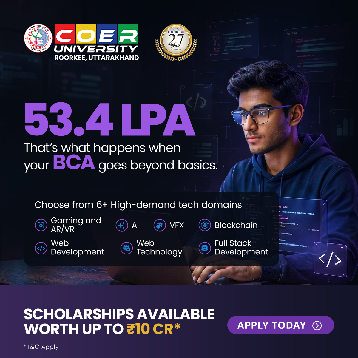 COER University Facebook ad: COER University BCA Admissions Open