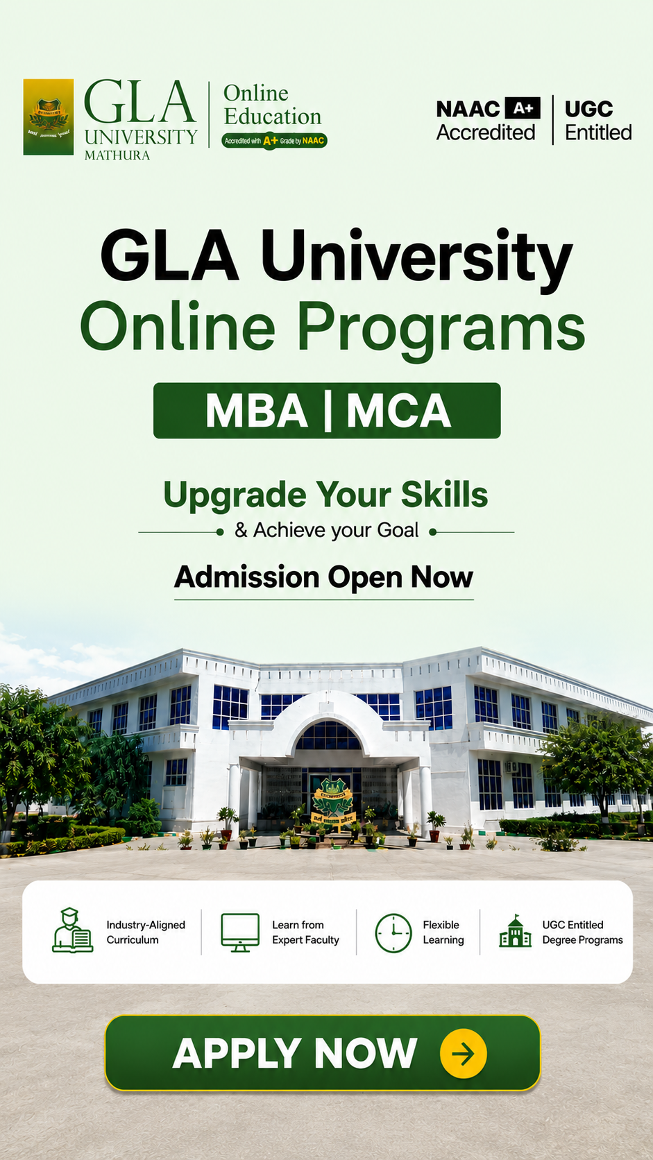 GLA University Online Degree Programs Facebook ad: Earn Your Online MBA & MCA from GLA University