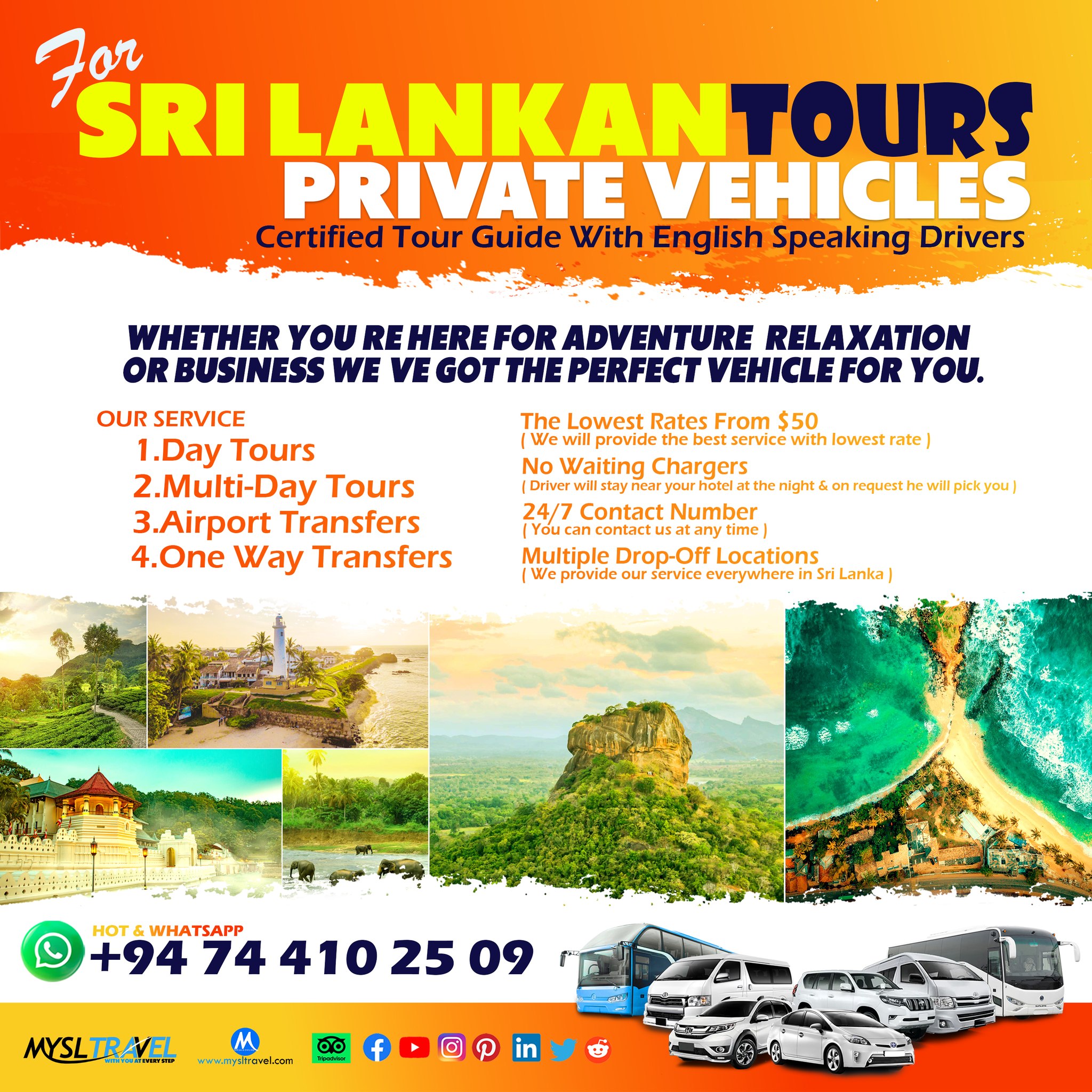 Mysl Travel Facebook ad: SRI LANKA TOURS, PRIVATE VEHICLES WITH CERTIFIED TOUR…