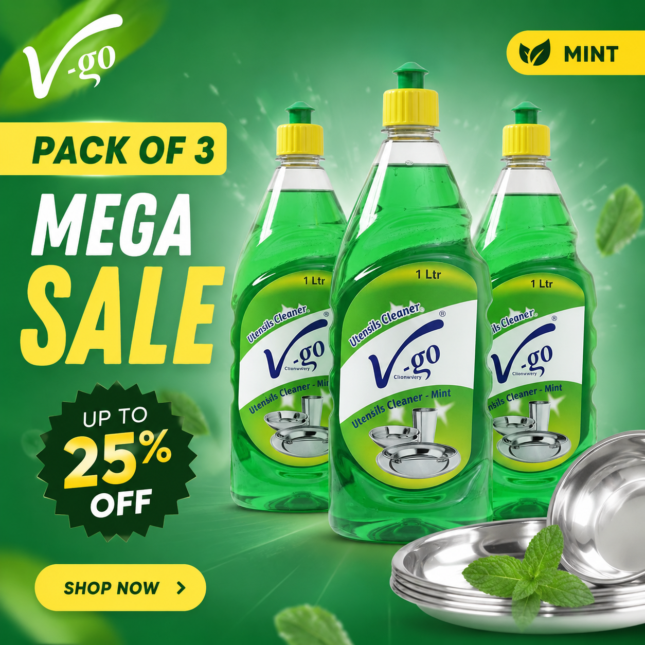 V-go International Facebook ad: Pack Of 3 Gel Surfactant Mint Extract Dishwashing Gel