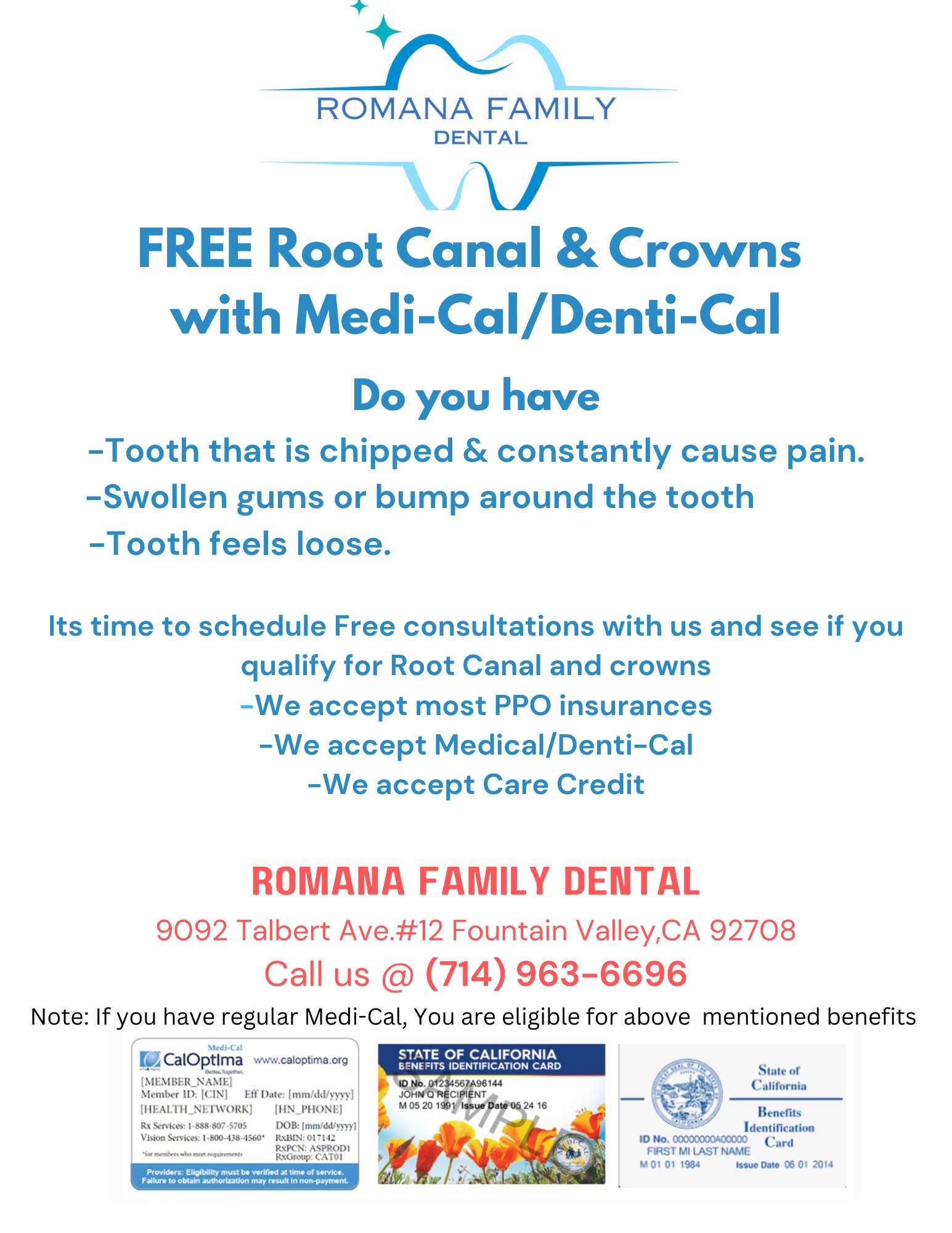 Romana Family Dental Facebook ad: Open Monday - Saturday