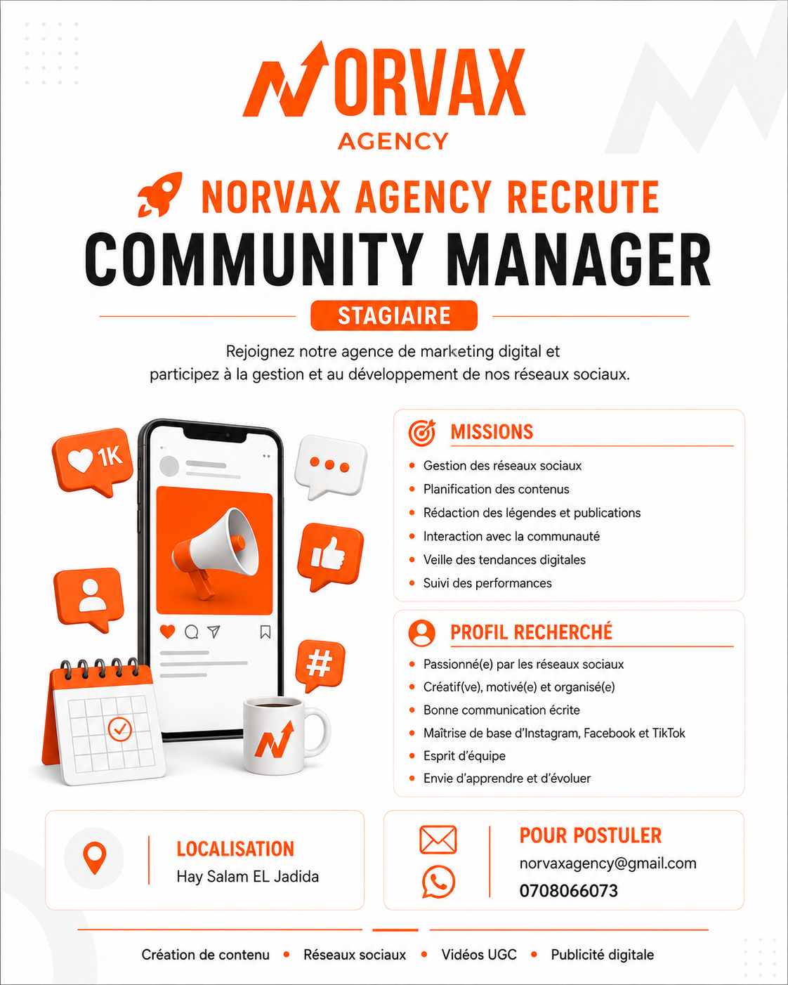 Norvax Agency Facebook ad: NORVAX AGENCY RECRUTE DES STAGIAIRES