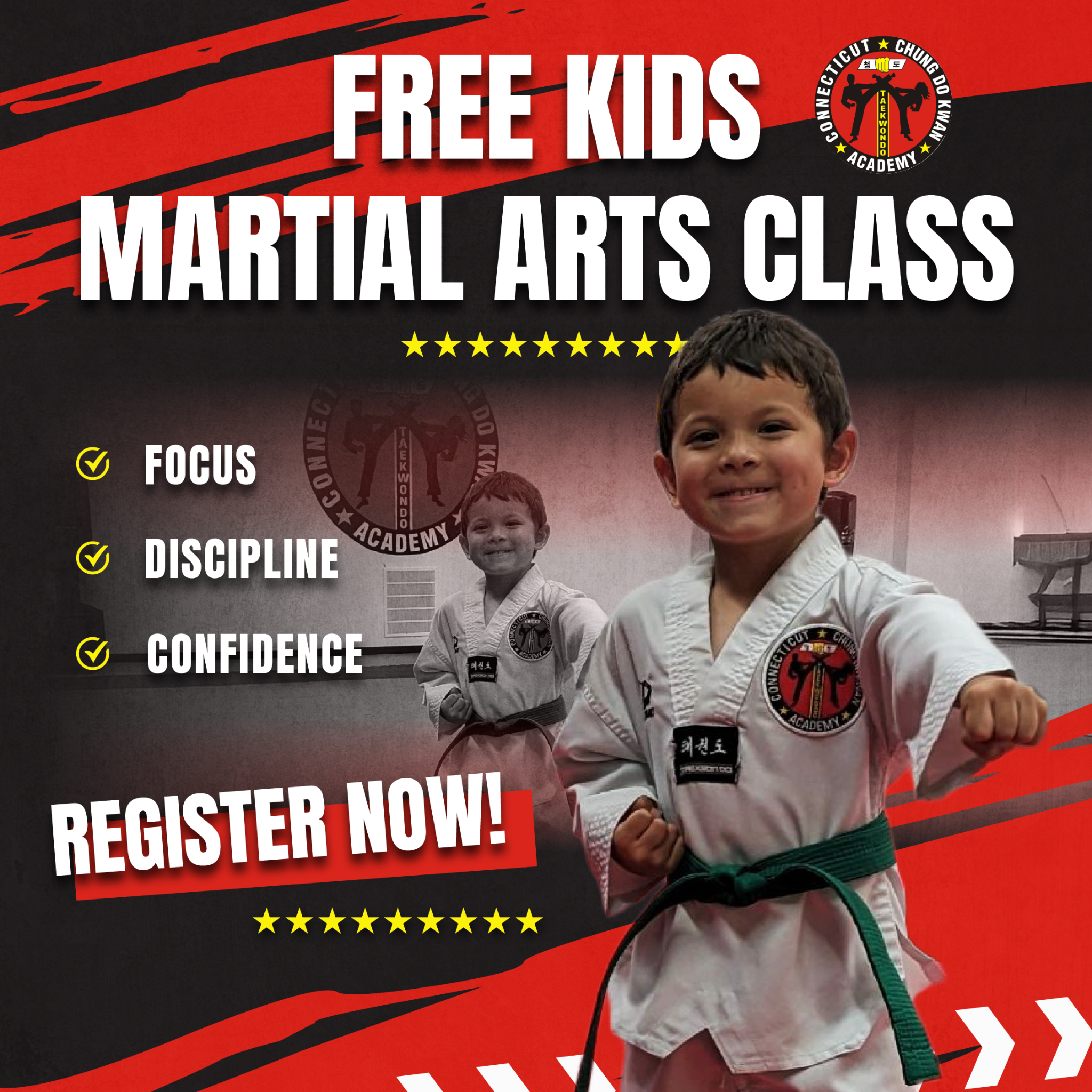 CT Chung Do Kwan Academy Facebook ad: FREE KIDS INTRO CLASS!