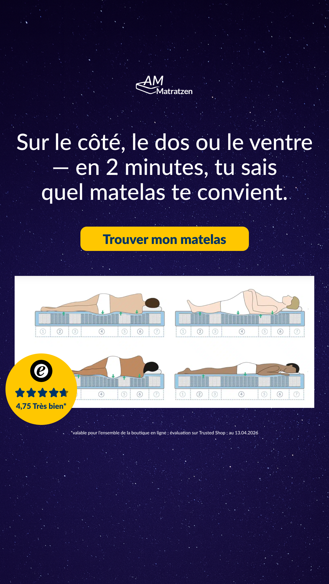 AMQ Sleep Facebook ad: Trouvez le matelas idéal pour vous →
