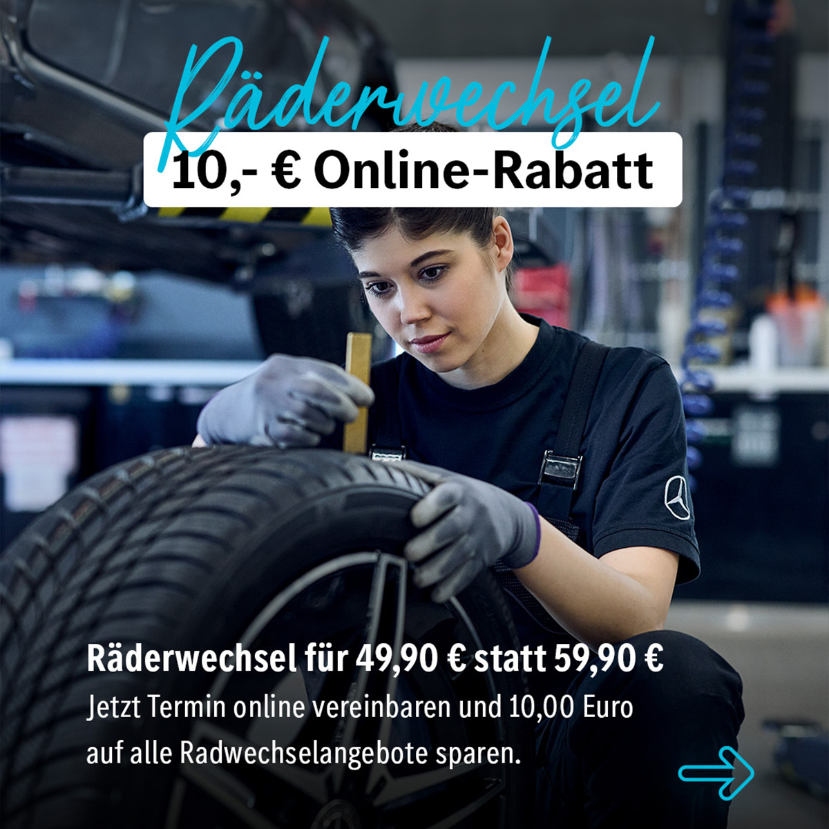 Mercedes-Benz Herbrand Facebook ad: Jetzt Räderwechsel-Termin online buchen und 10 € sparen!