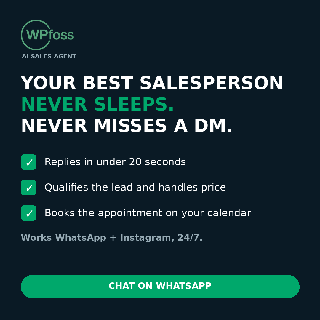 WPfoss Facebook ad: A salesperson that works 24/7