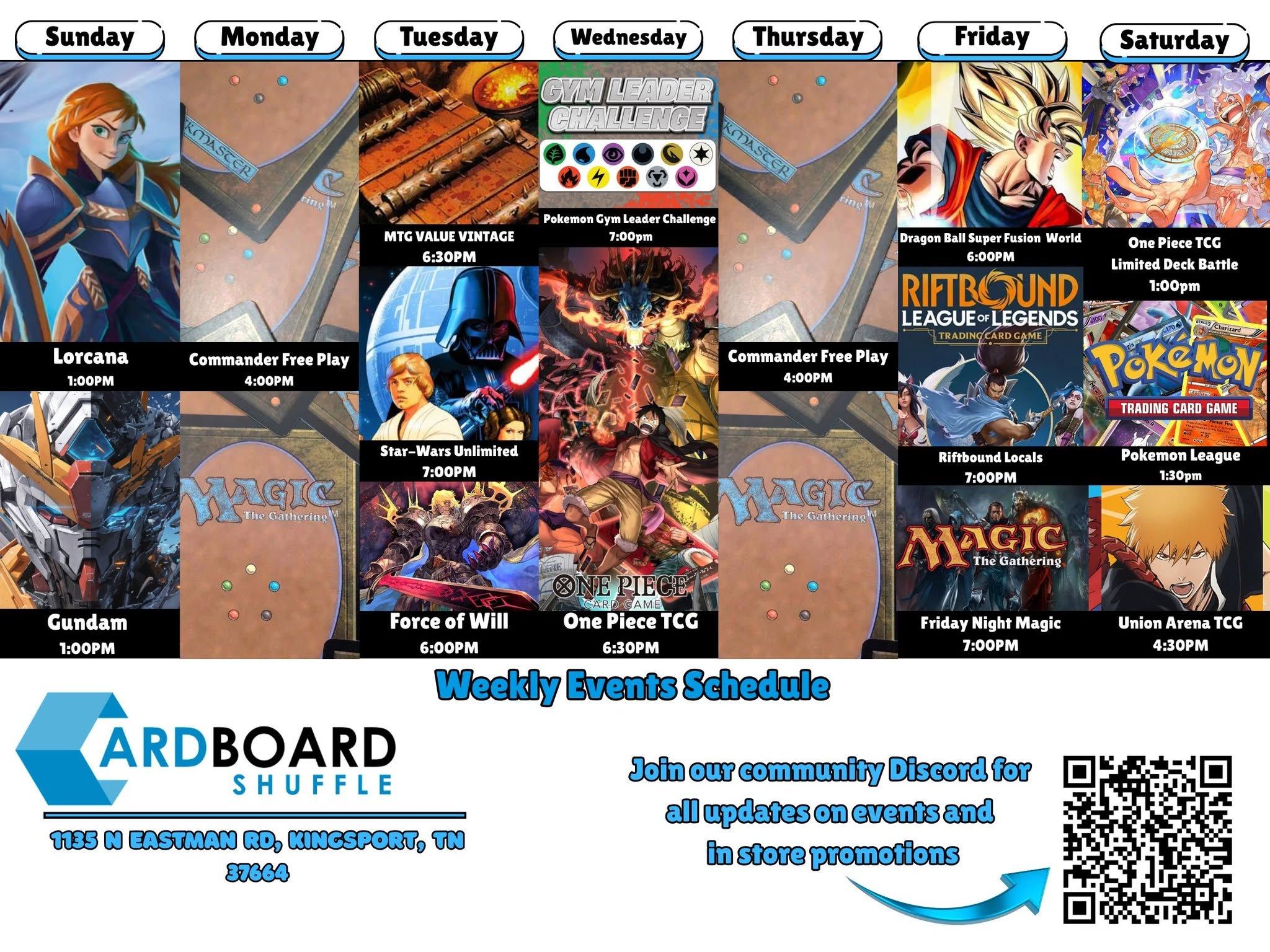 Cardboard Shuffle Facebook ad: Weekly Events at Cardboard Shuffle!
