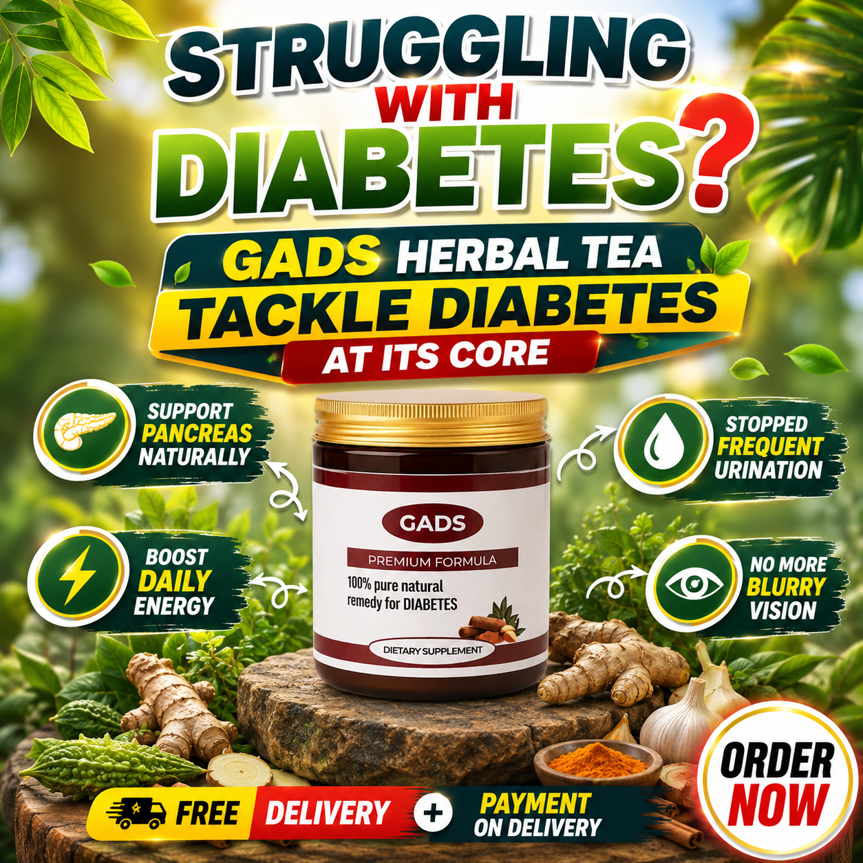 PureWell Herbal Products Facebook ad: Reverse Diabetes Without Stress With GADS