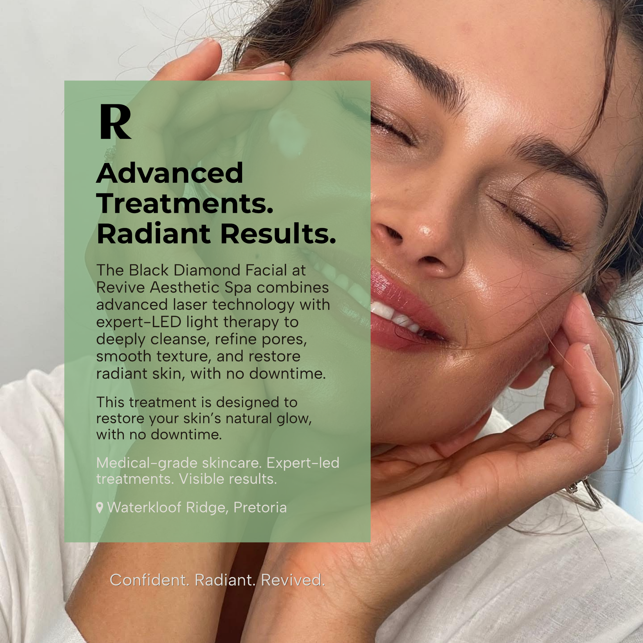 Revive Aesthetic Spa Facebook ad: The Black Diamond Facial. One Session. Real Results.