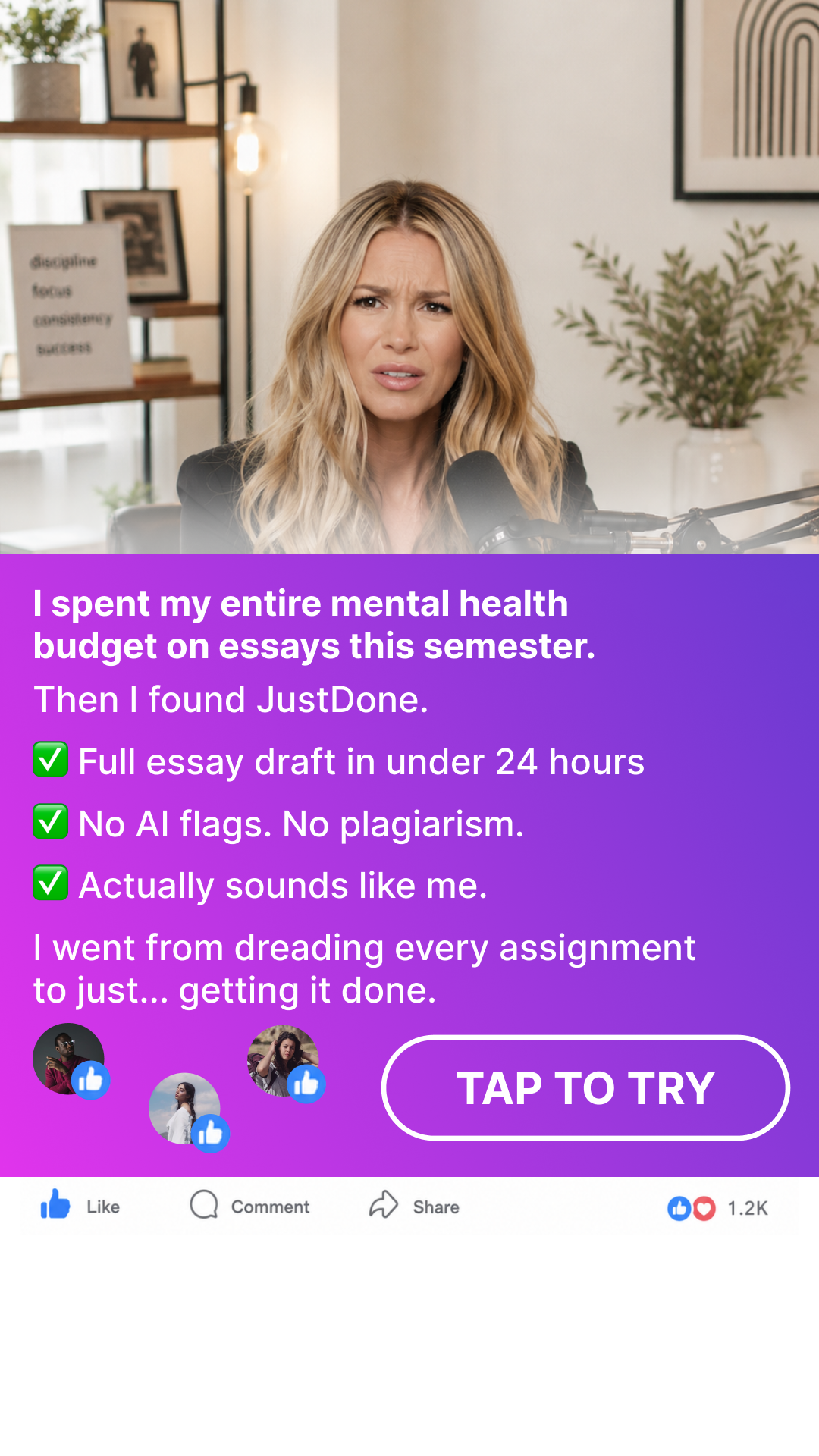 Justdone: All-in-one AI tool  Facebook ad