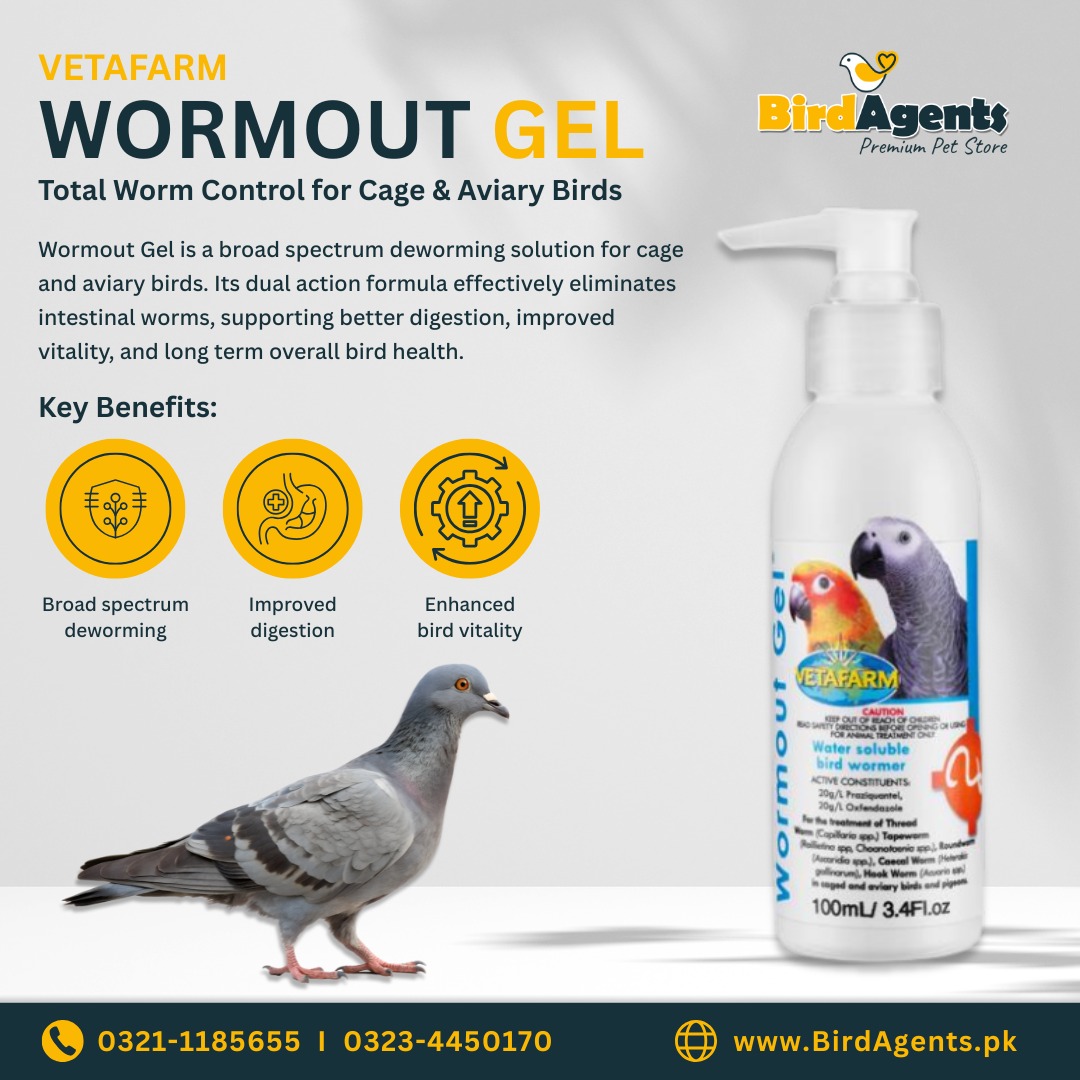 BirdAgents Facebook ad: Wormout Gel, Total Worm Control for Birds