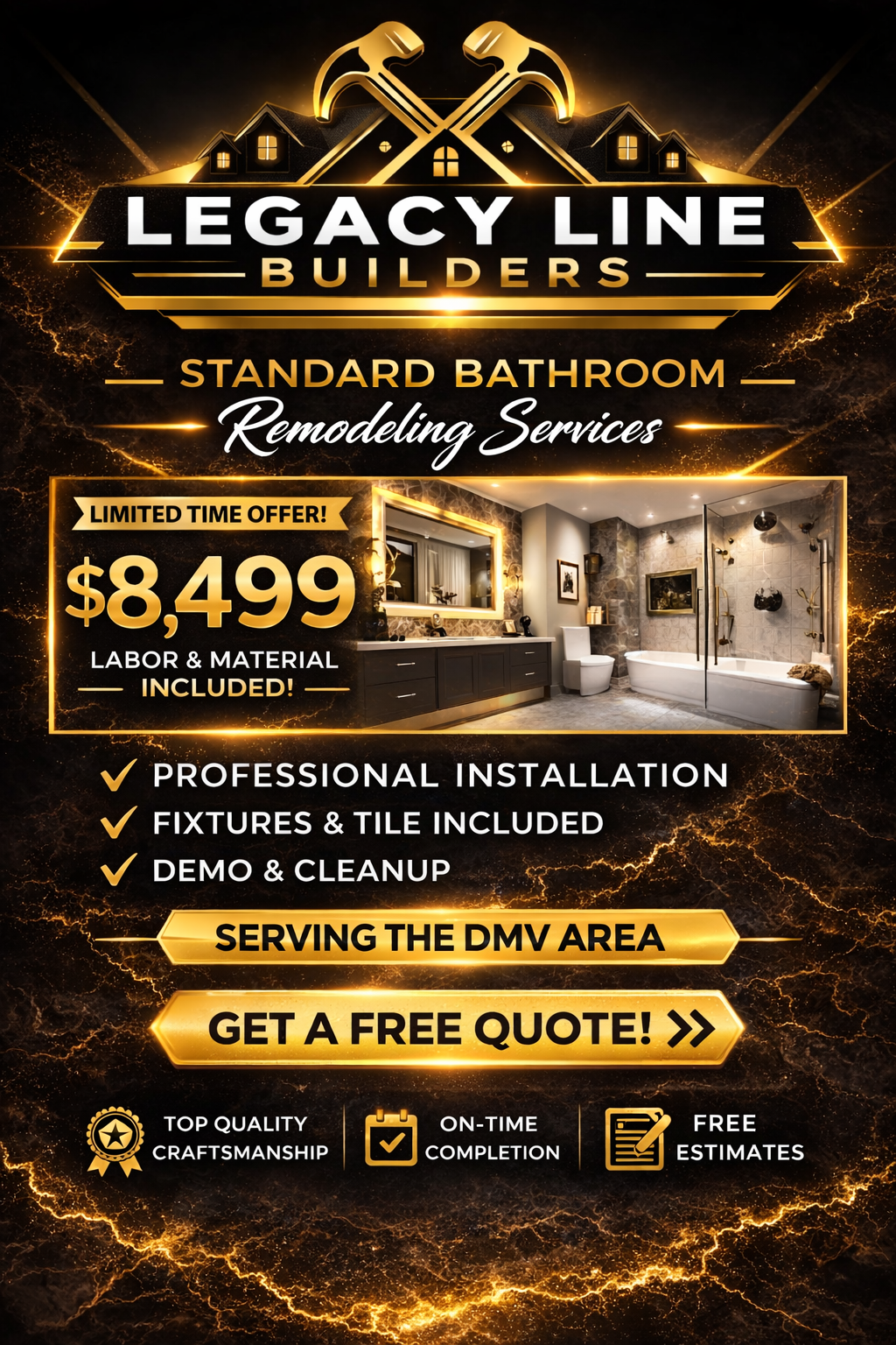 Legacy Line Builders LLC Facebook ad: $8,499 Bathroom Remodel, Labor & Material Included