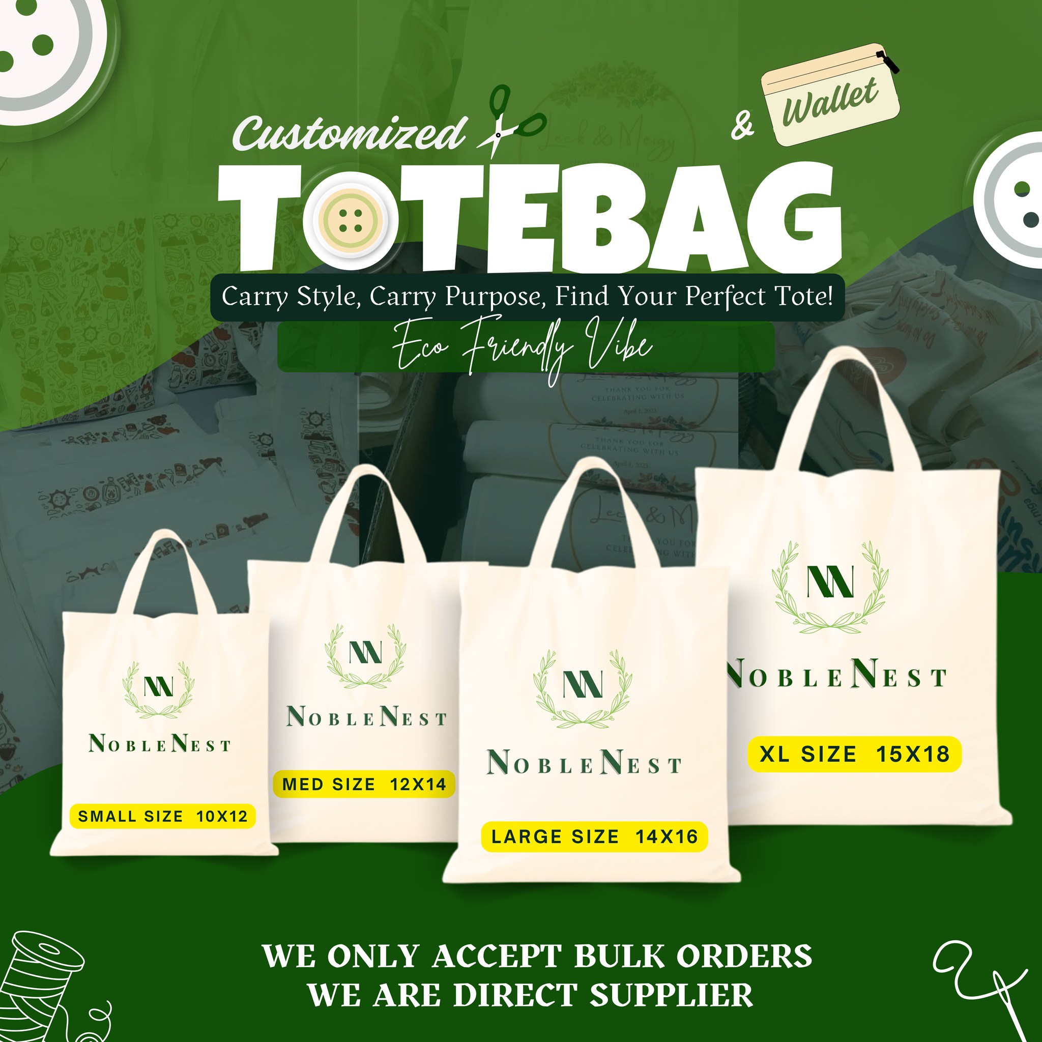 NobleNest PH Facebook ad: Looking for durable, customizable tote bags or jute…