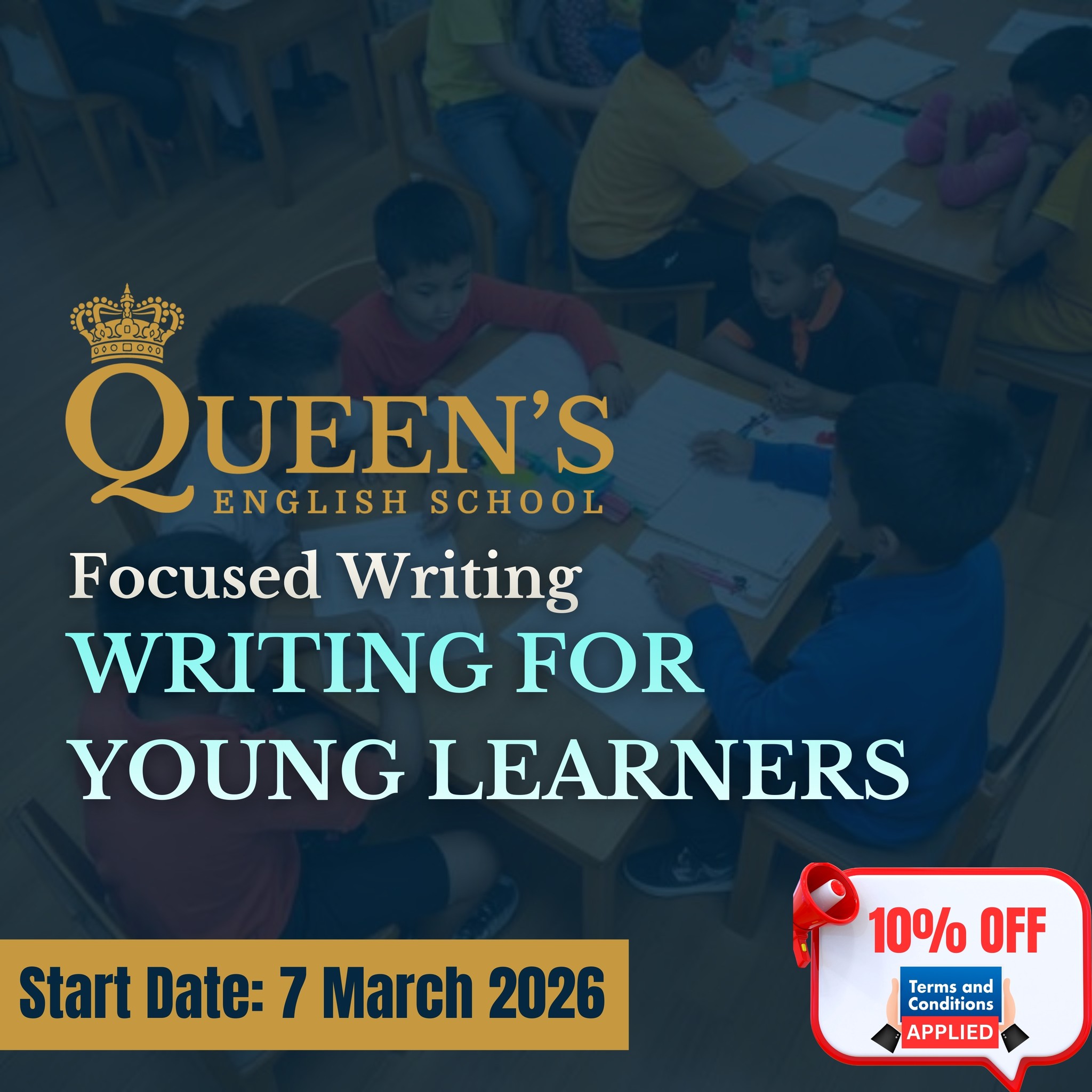 Queen’s English School Facebook ad: 𝐖𝐫𝐢𝐭𝐢𝐧𝐠 𝐟𝐨𝐫 𝐘𝐨𝐮𝐧𝐠 𝐋𝐞𝐚𝐫𝐧𝐞𝐫𝐬 |…