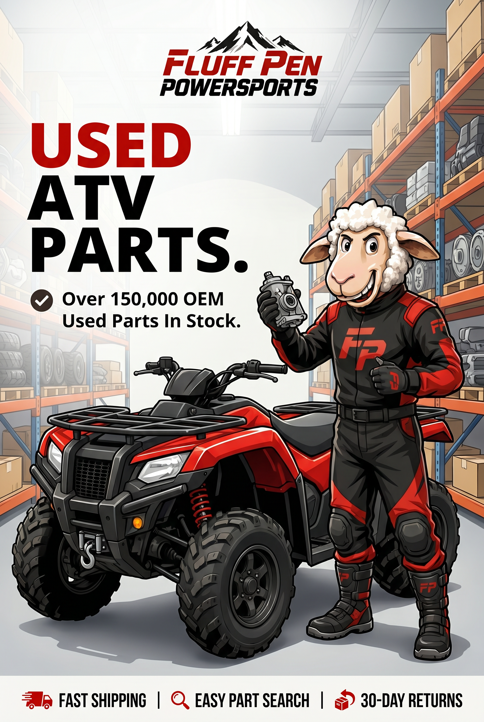 Fluff Pen Powersports Facebook ad: Can't find reliable OEM ATV parts for your next adventure?