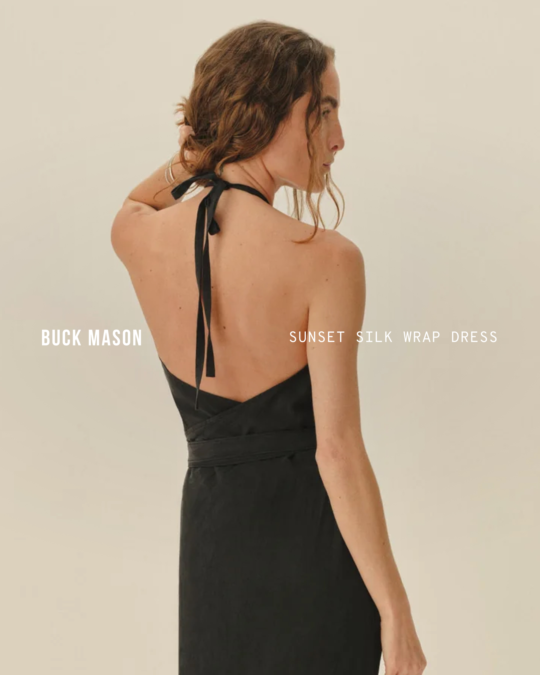 Buck Mason Women's Facebook ad: Sunset Silk Wrap Dress