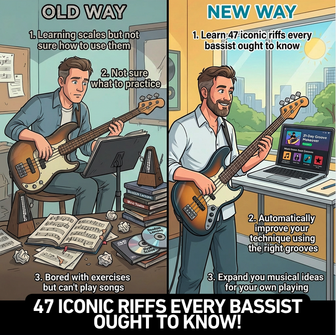 Bass Guitar Tips Facebook ad: How to give yourself a Groove Transplant in 21 Days.