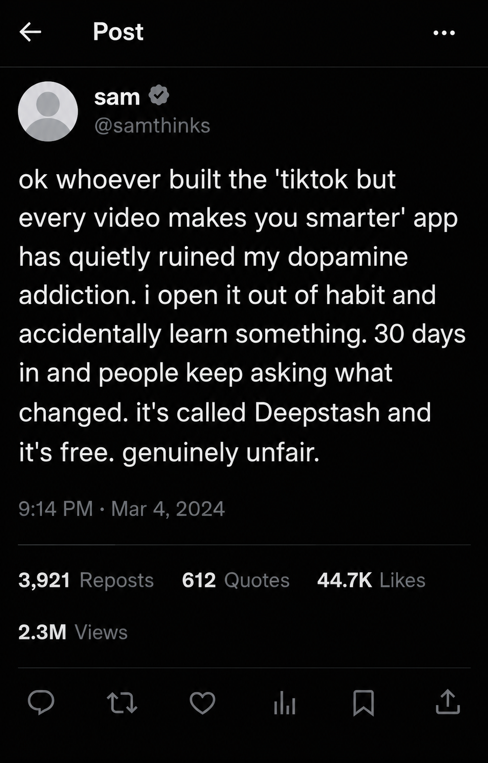 Deepstash Facebook ad