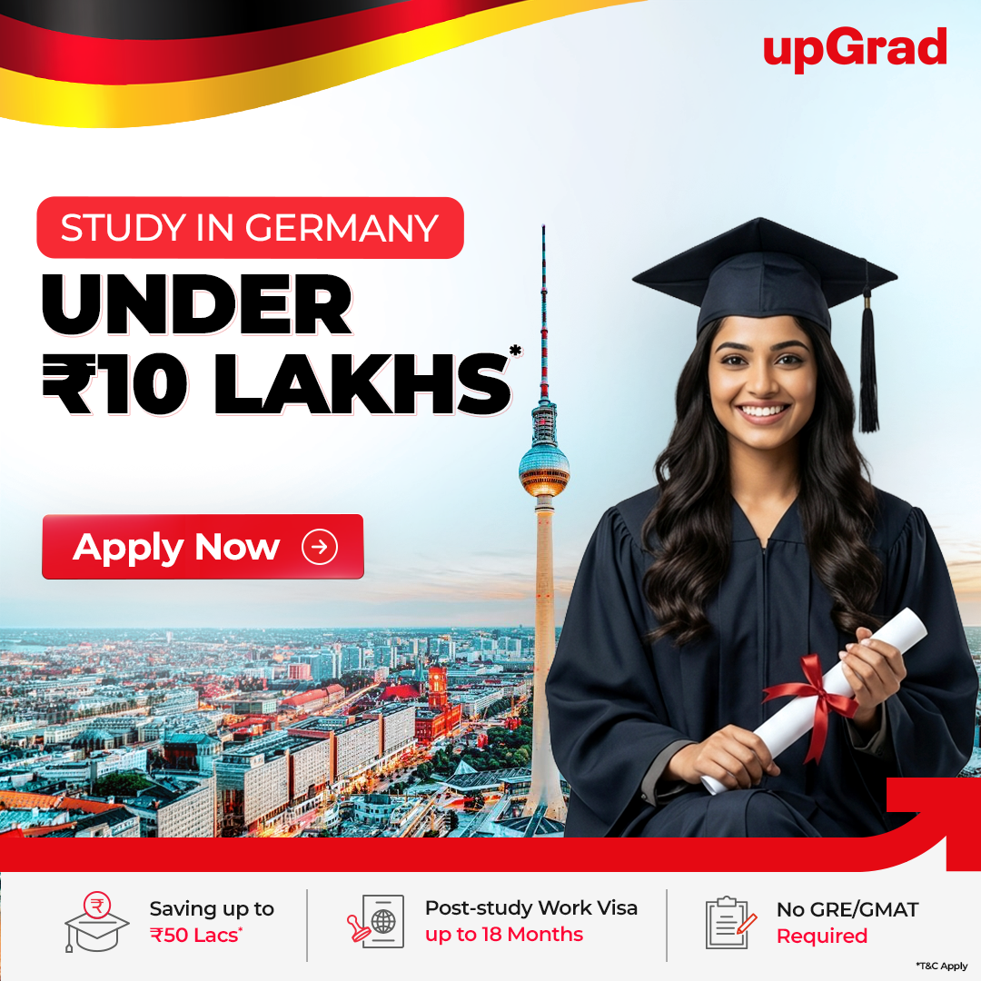 upGrad Abroad Facebook ad: Study in Germany Under ₹10 Lakhs*