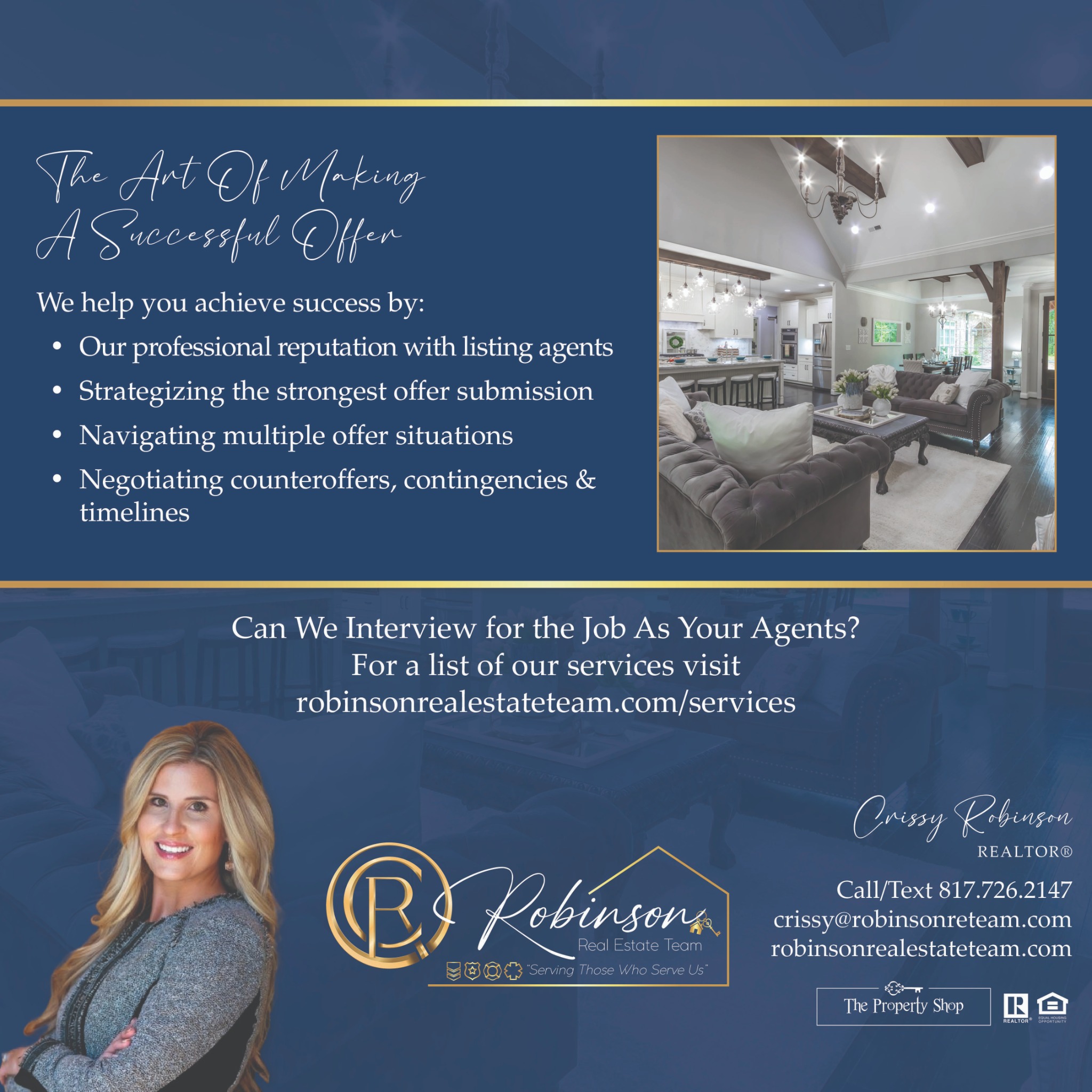 Crissy Robinson, Realtor Facebook ad: Message or Call (817) 726-2147