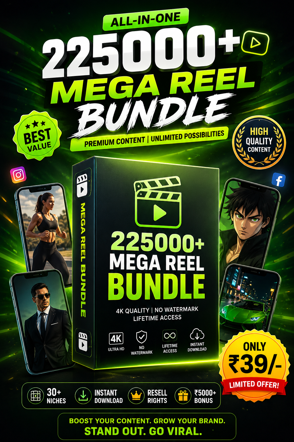 The Digify Shop Facebook ad: 2,25,000+ MEGA REELS BUNDLE