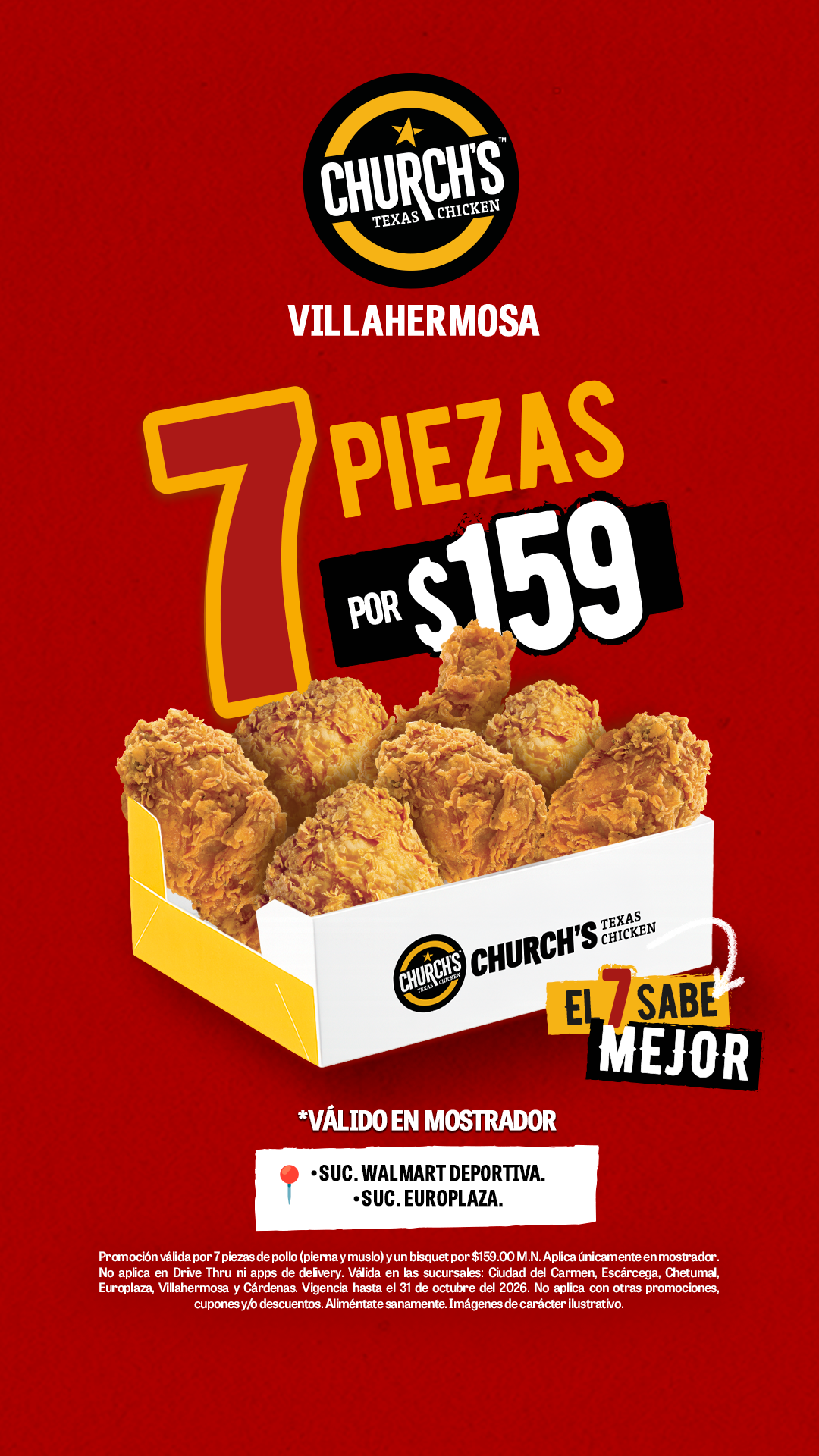 Churchs Texas Chicken MX Facebook ad: Churchs Texas Chicken Walmart Deportiva · Prolongación…