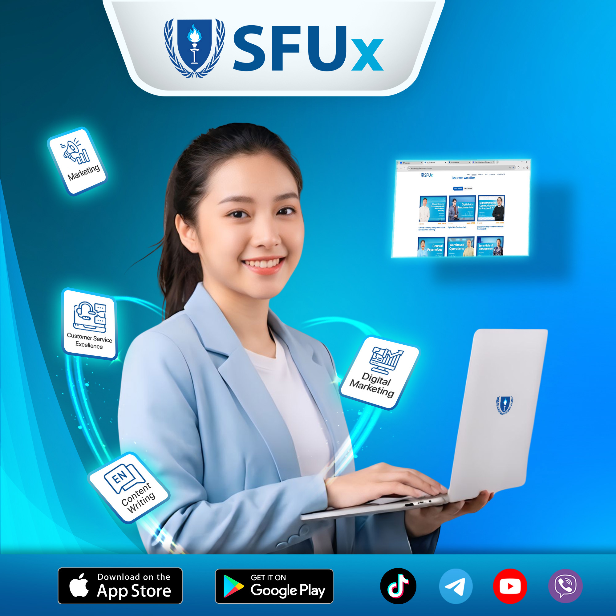 SFUx Facebook ad: ၂၀၂၆ ဧပြီလ (၁) ရက်နေ့မှာ စတင်မည့် 𝐂𝐞𝐫𝐭𝐢𝐟𝐢𝐜𝐚𝐭𝐞…