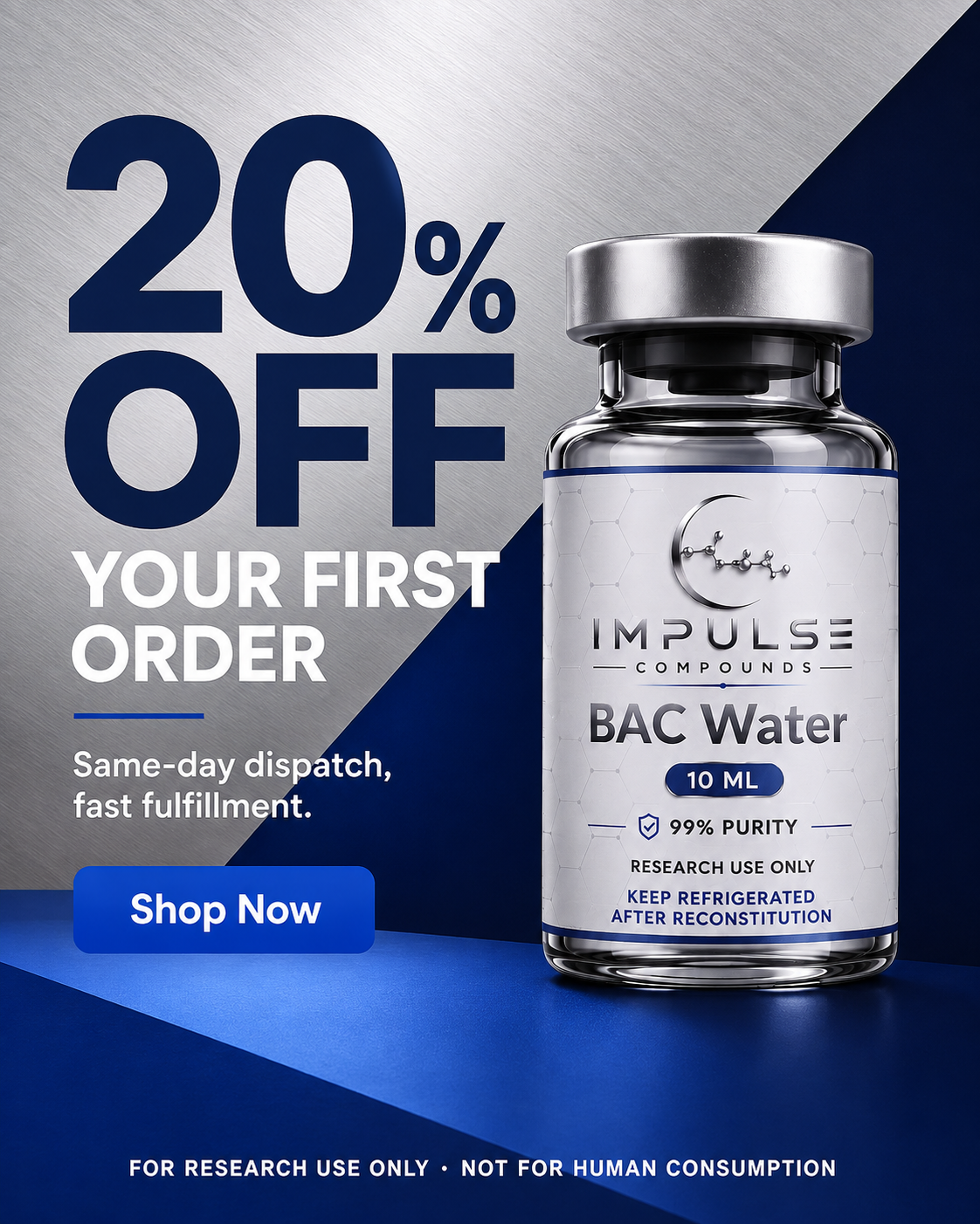 Impulse Compounds Facebook ad: 20% Off Your First Research Order