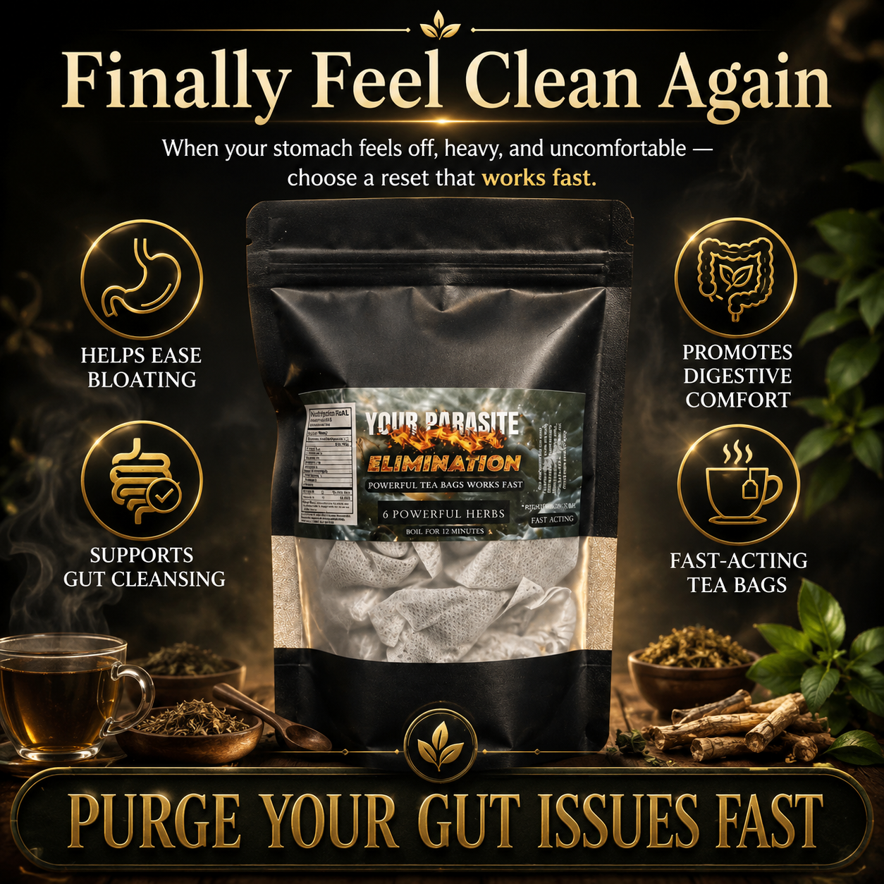 Beyond 5th Dimension Facebook ad: Parasite Cleanse Tea - Rapid - Gut Health PowerPack Detox