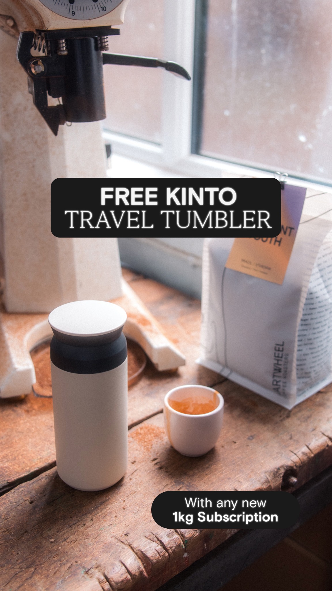 Cartwheel Coffee Roasters Facebook ad: FREE Kinto 350ml Thermal Tumbler