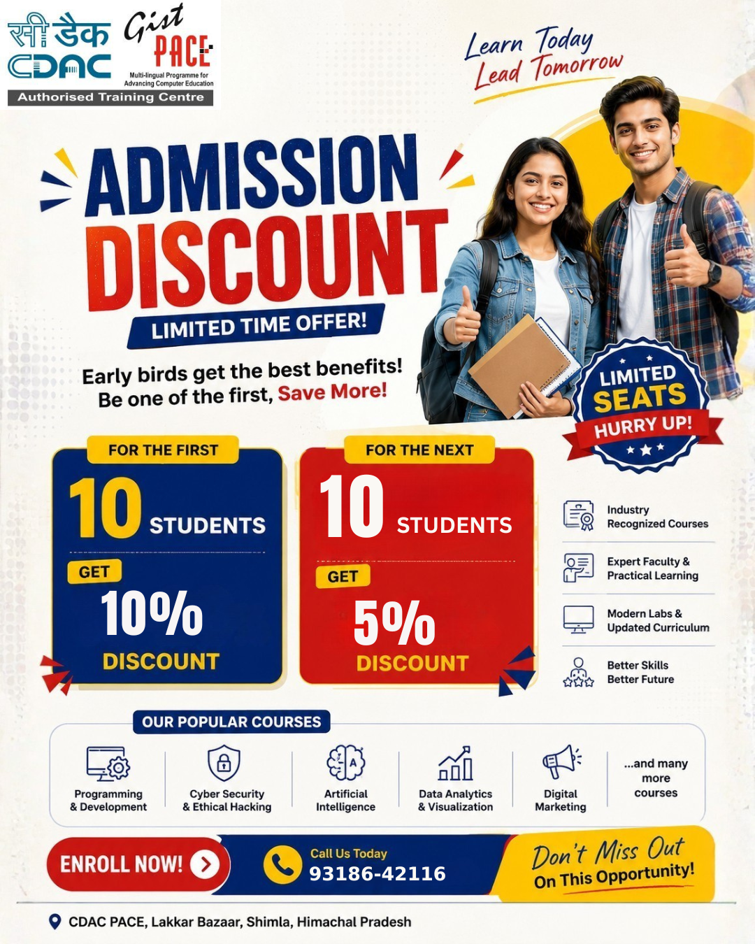 CDac Gist Pace Shimla Center Facebook ad: Admissions Open, Limited Seats Only!