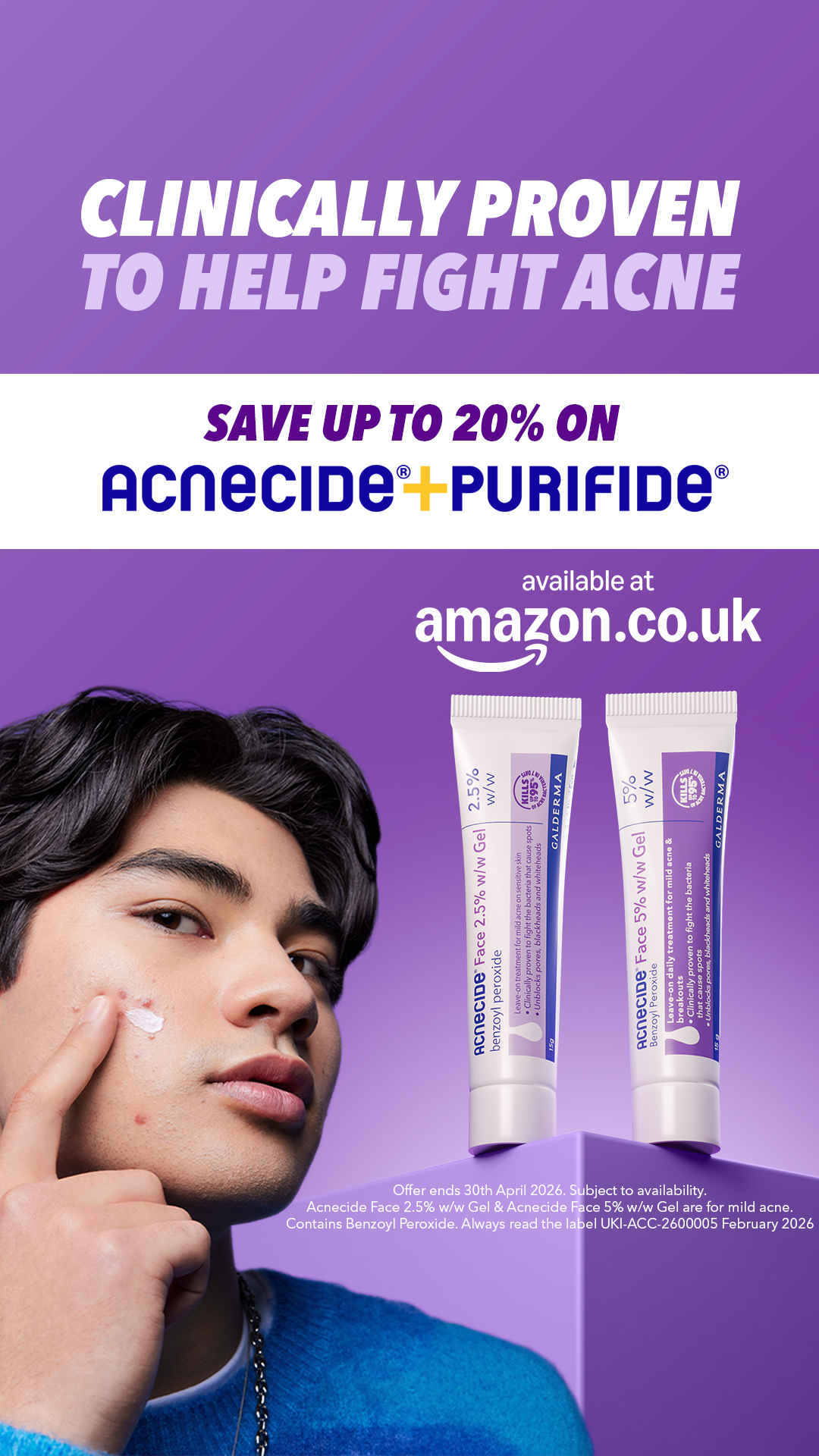 Acnecide + Purifide Skincare Facebook ad from Mar 24, 2026